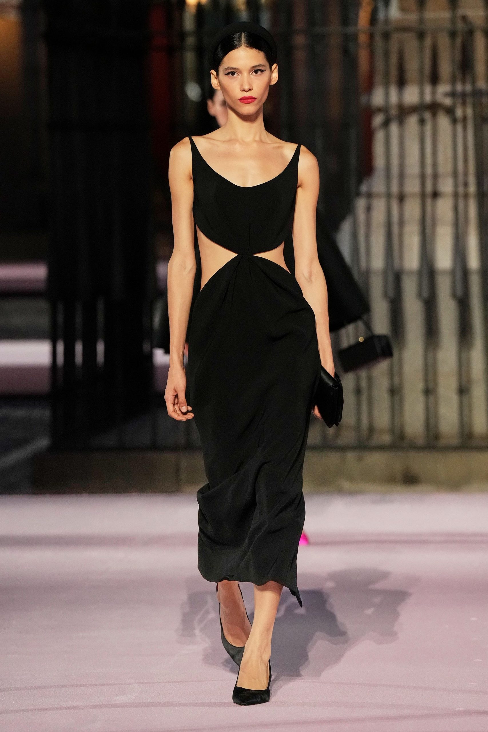 black fitted midi dress