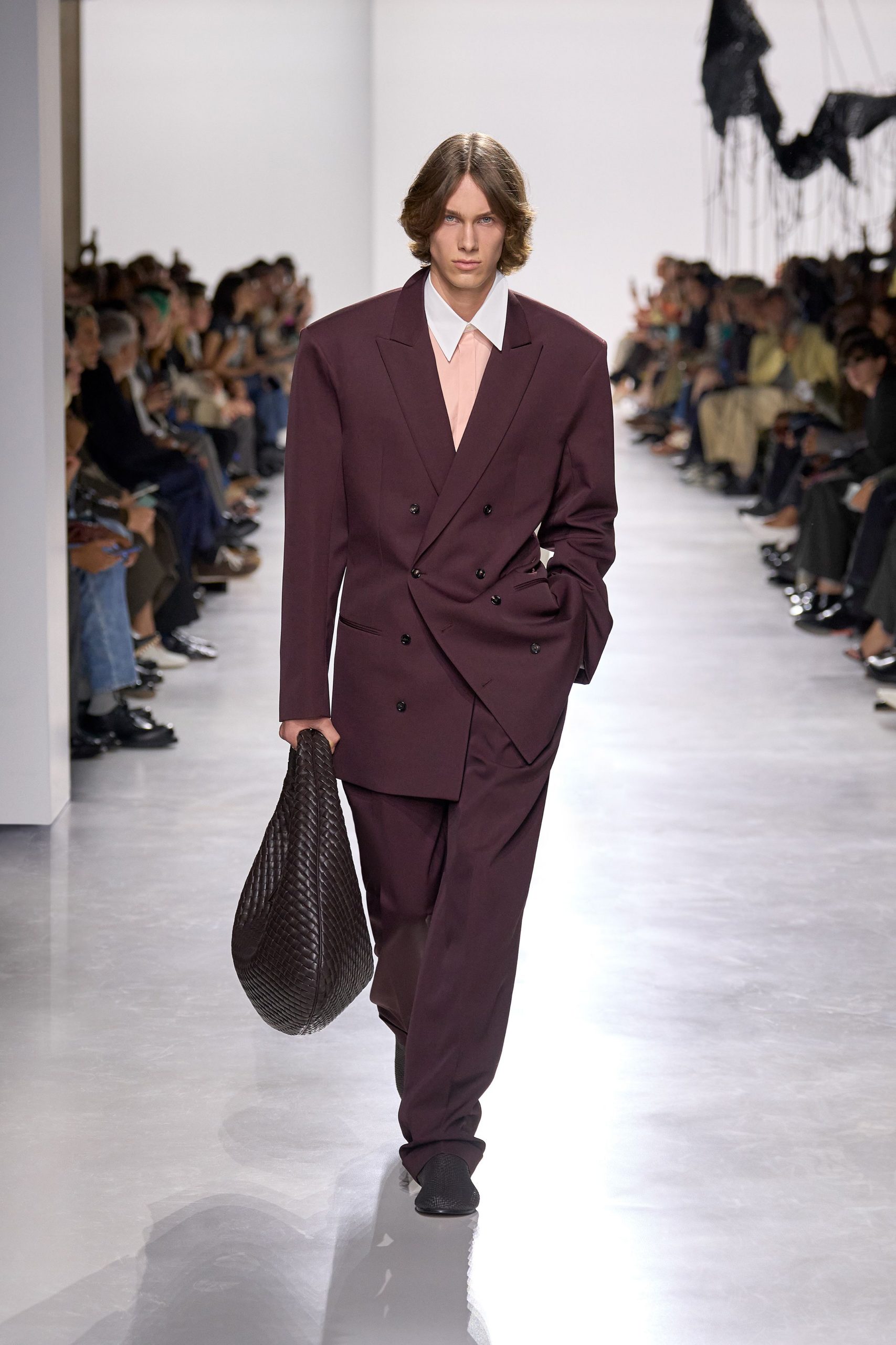 purple wool long-sleeve collared tailored suit