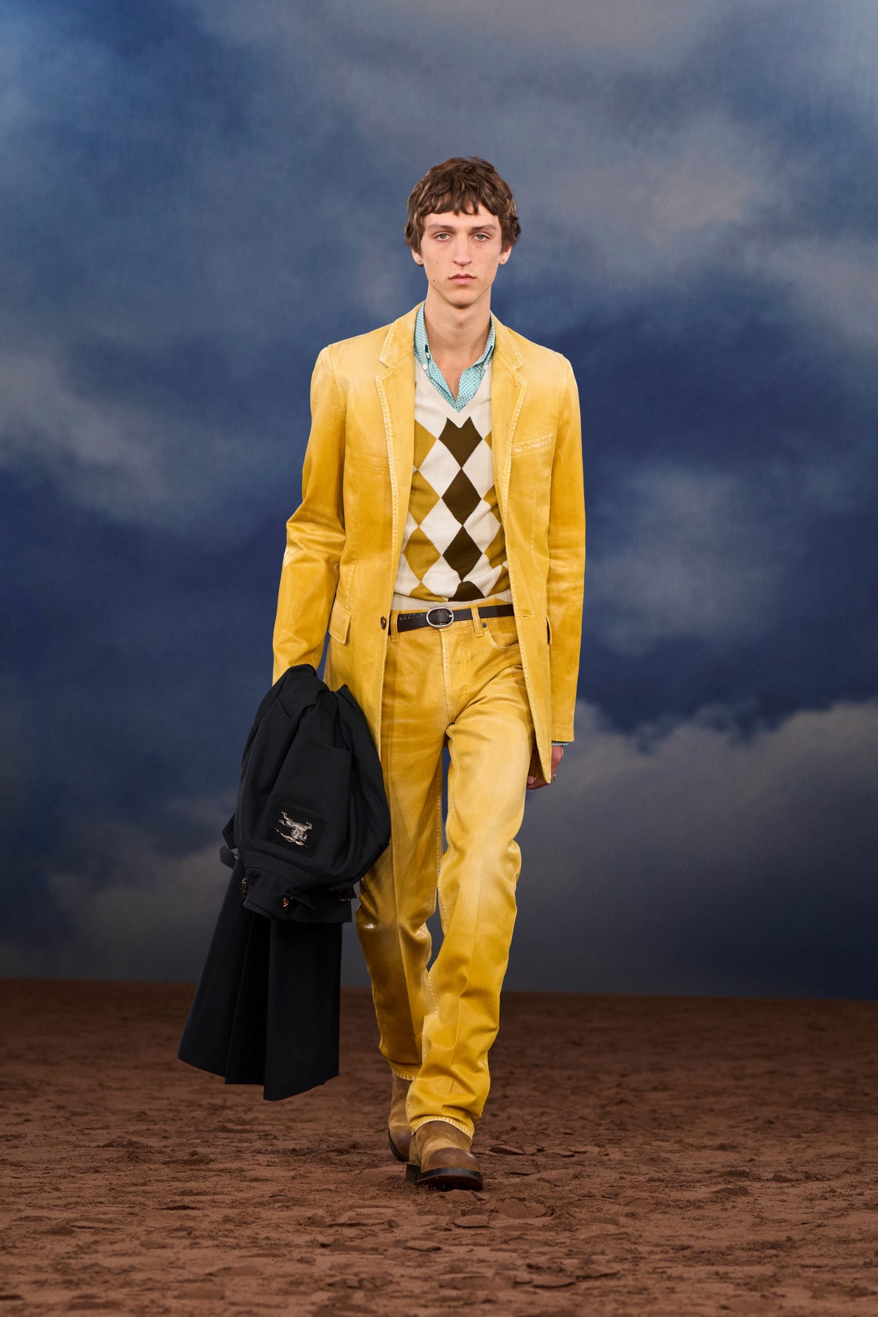yellow cotton tailored buttoned suit