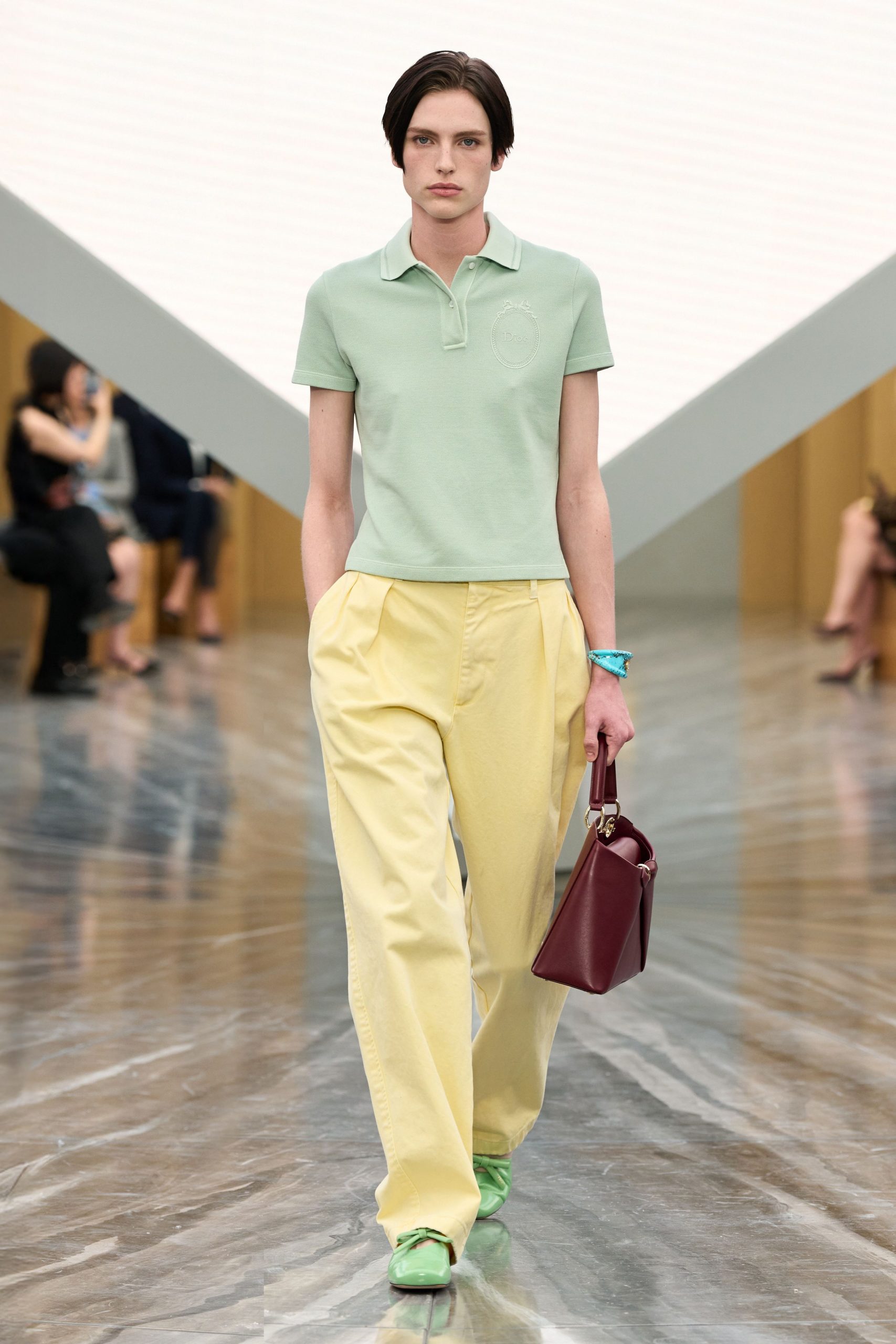 yellow cotton relaxed high-waisted pleated pants