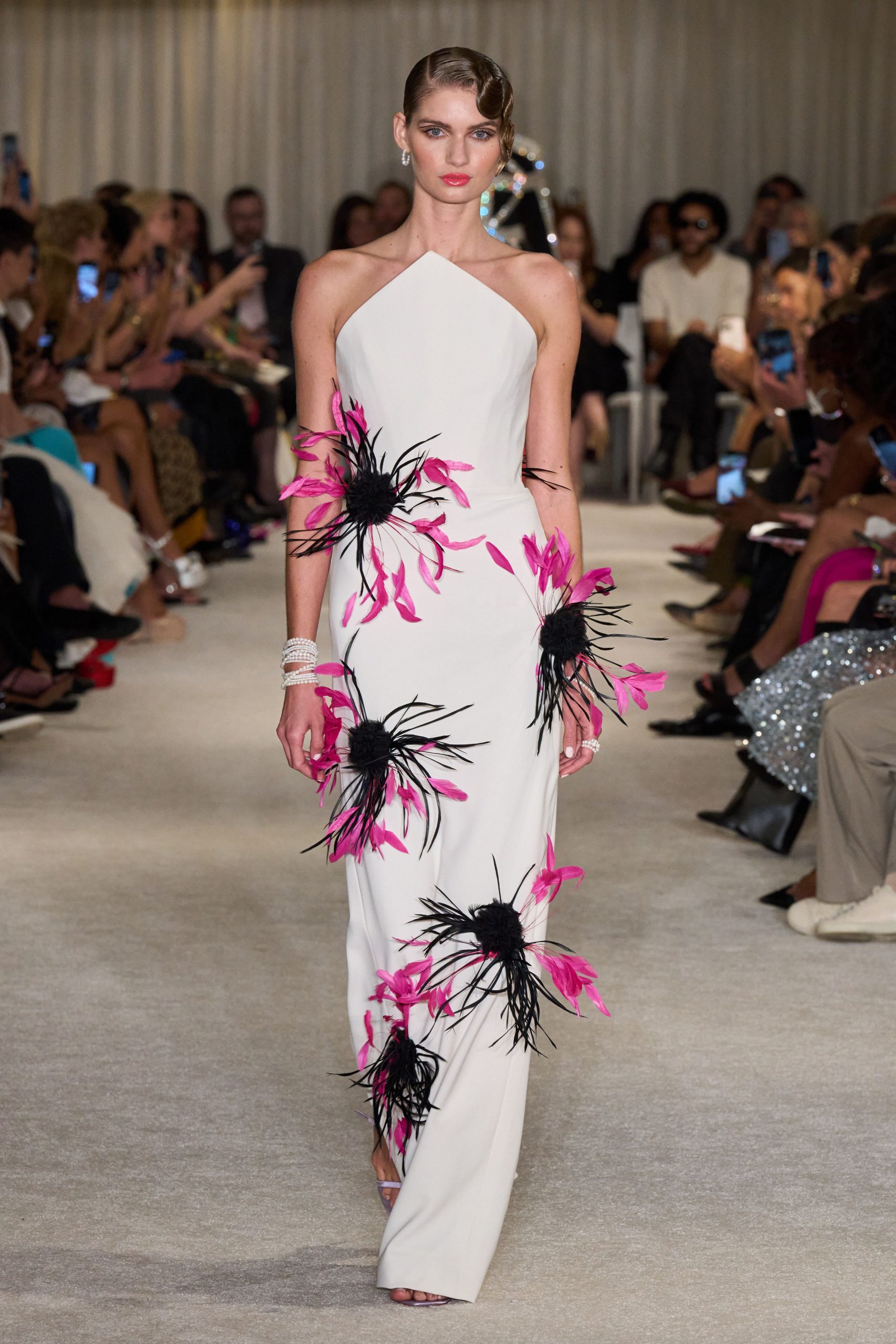 white floral halter gown