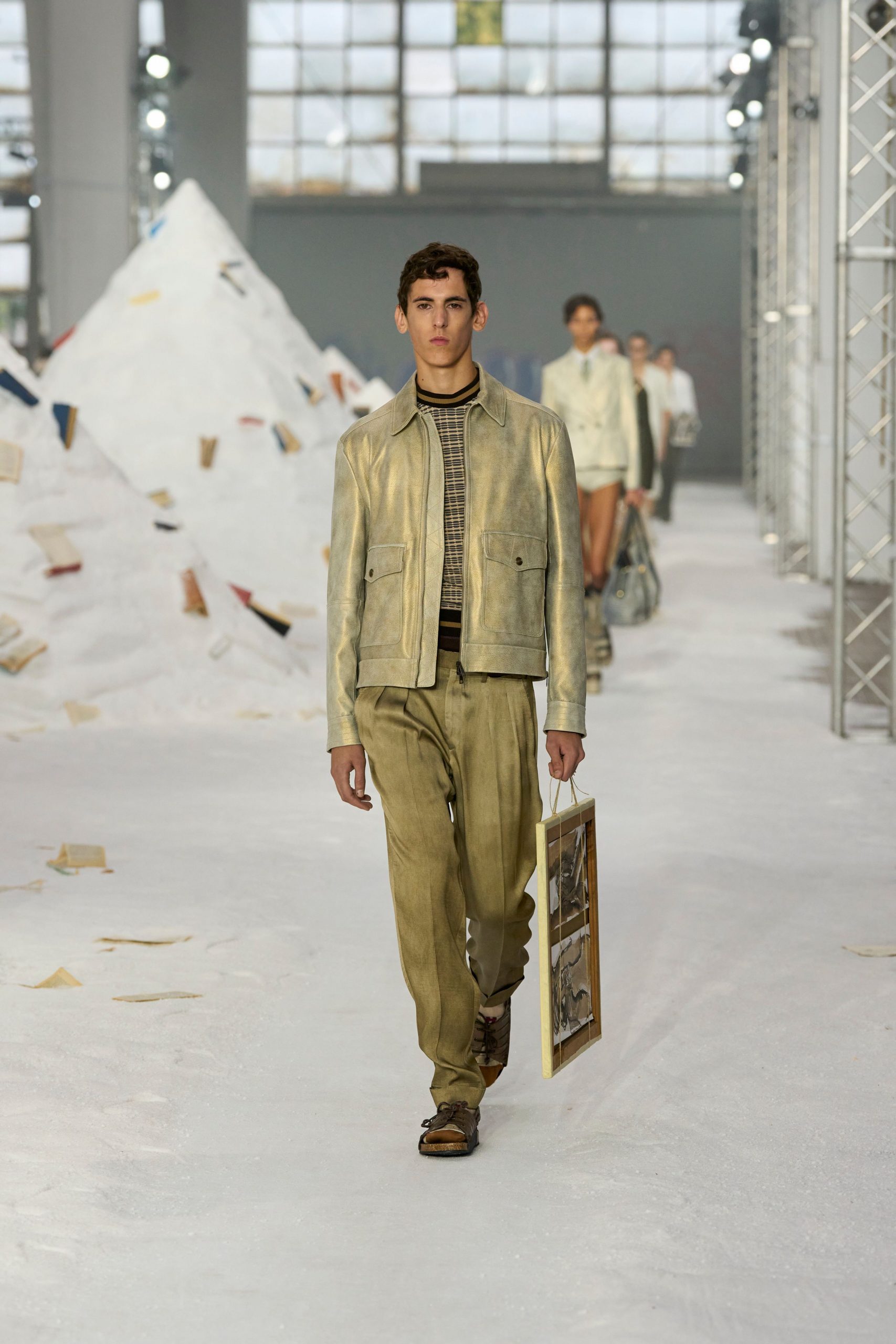 beige leather jacket and pants