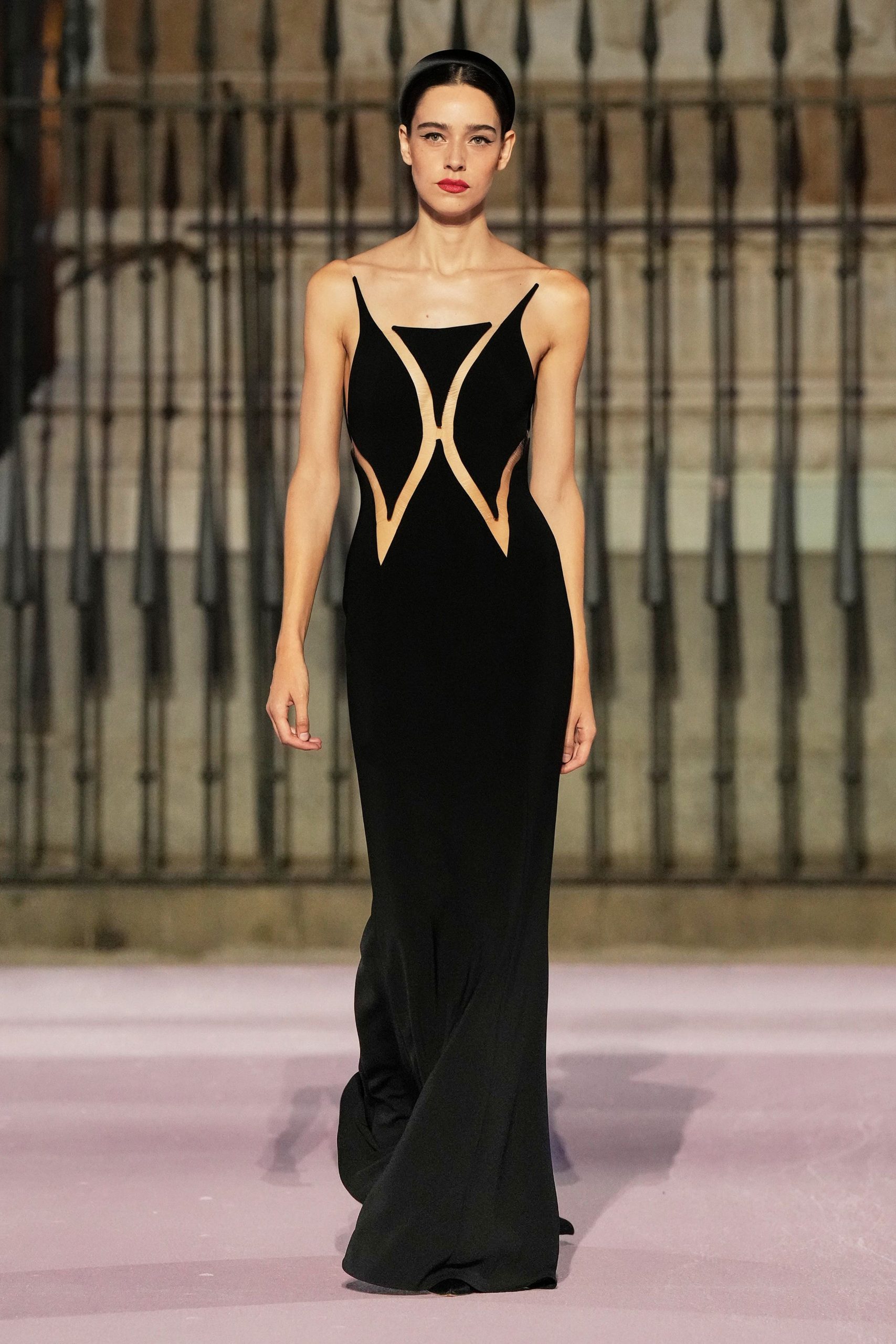 black silk sleeveless gown