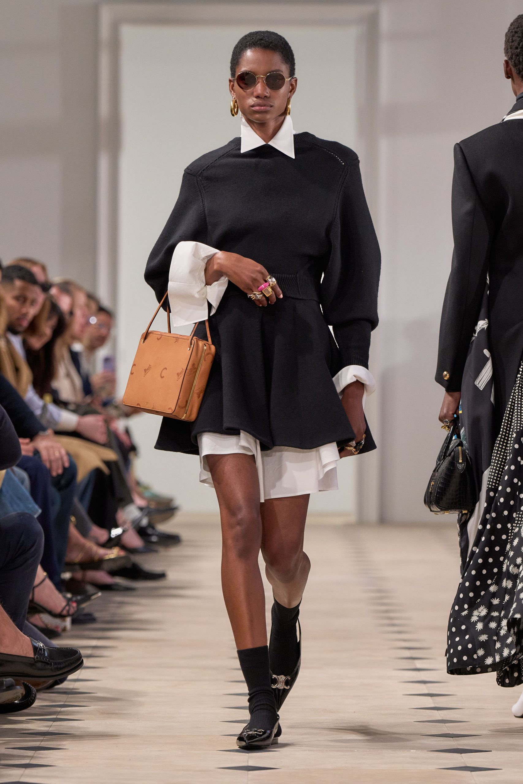 black cotton fitted flared mini skirt