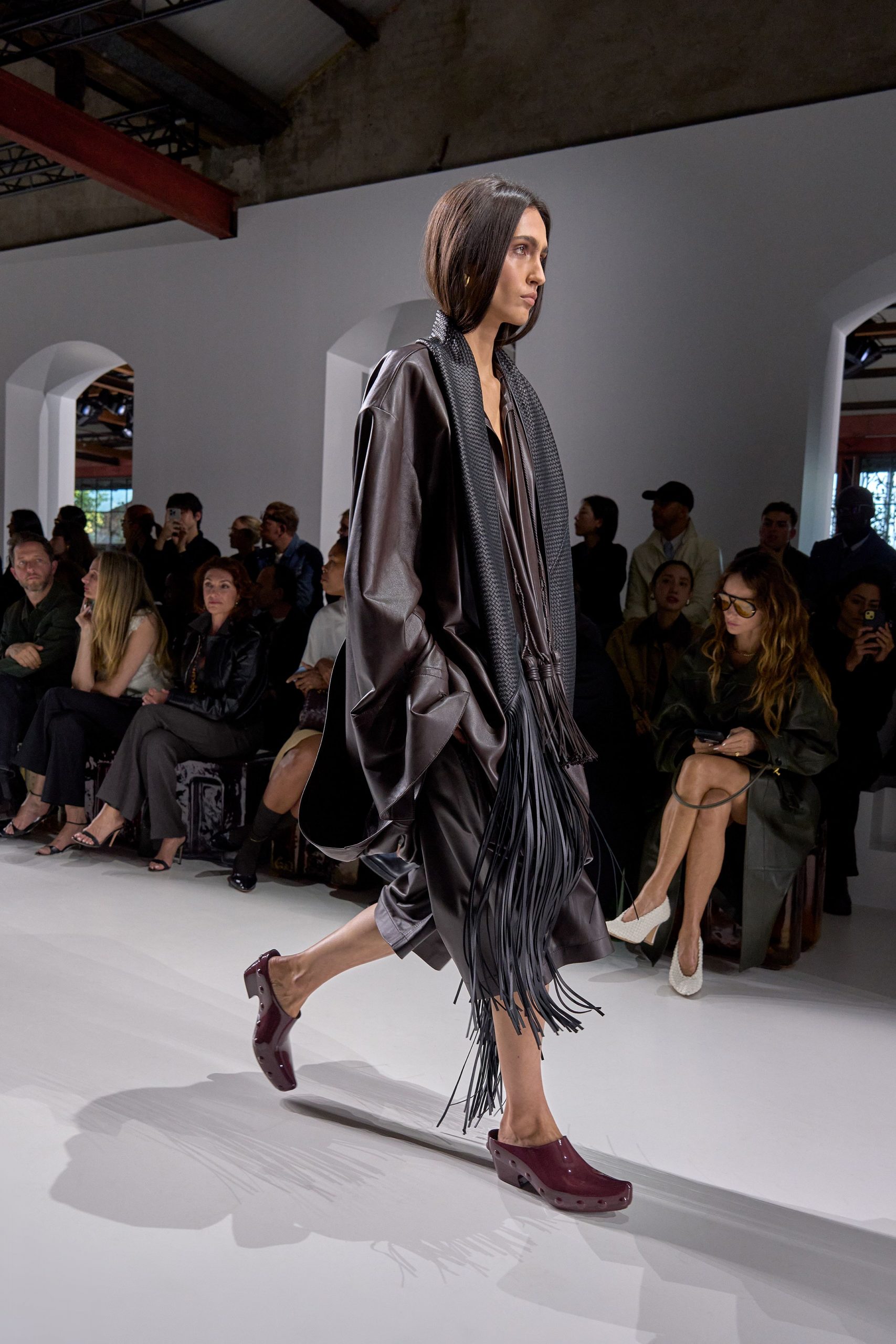 black leather relaxed dress with fringes