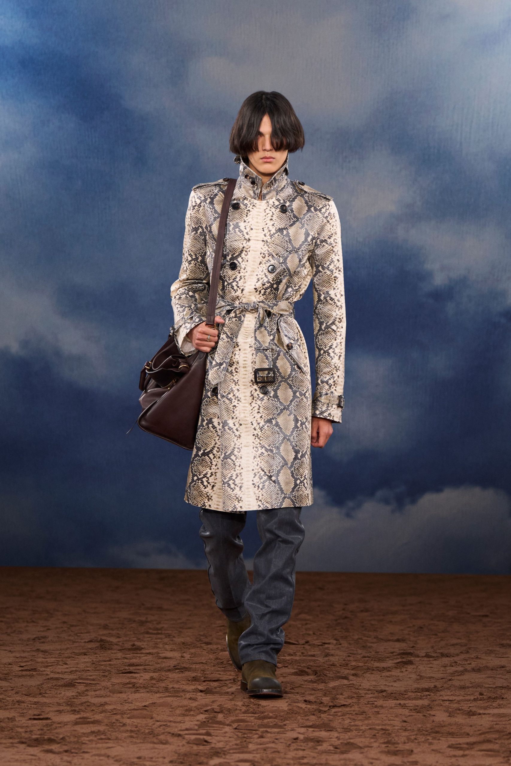 beige printed trench coat