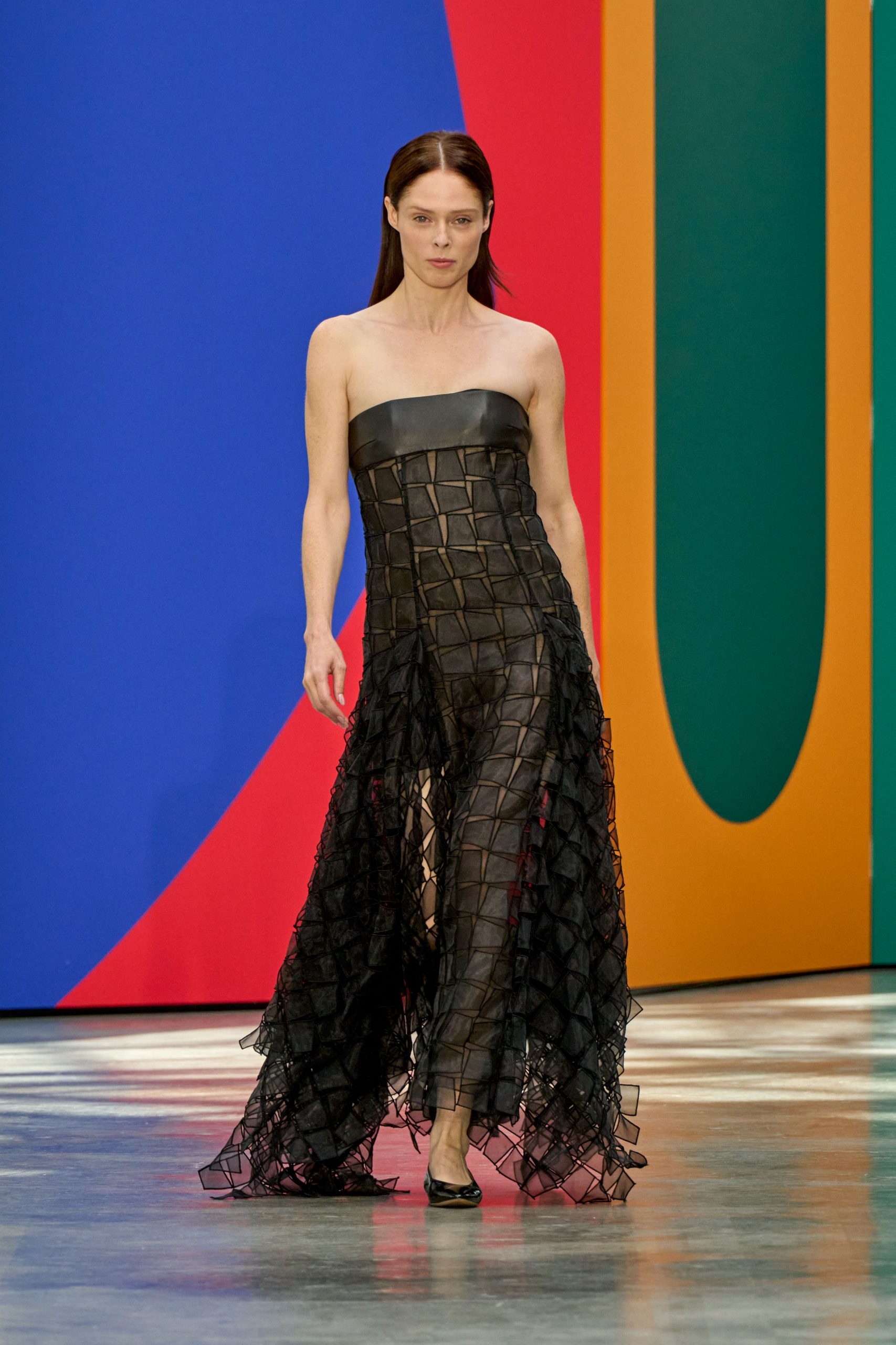 black strapless layered gown