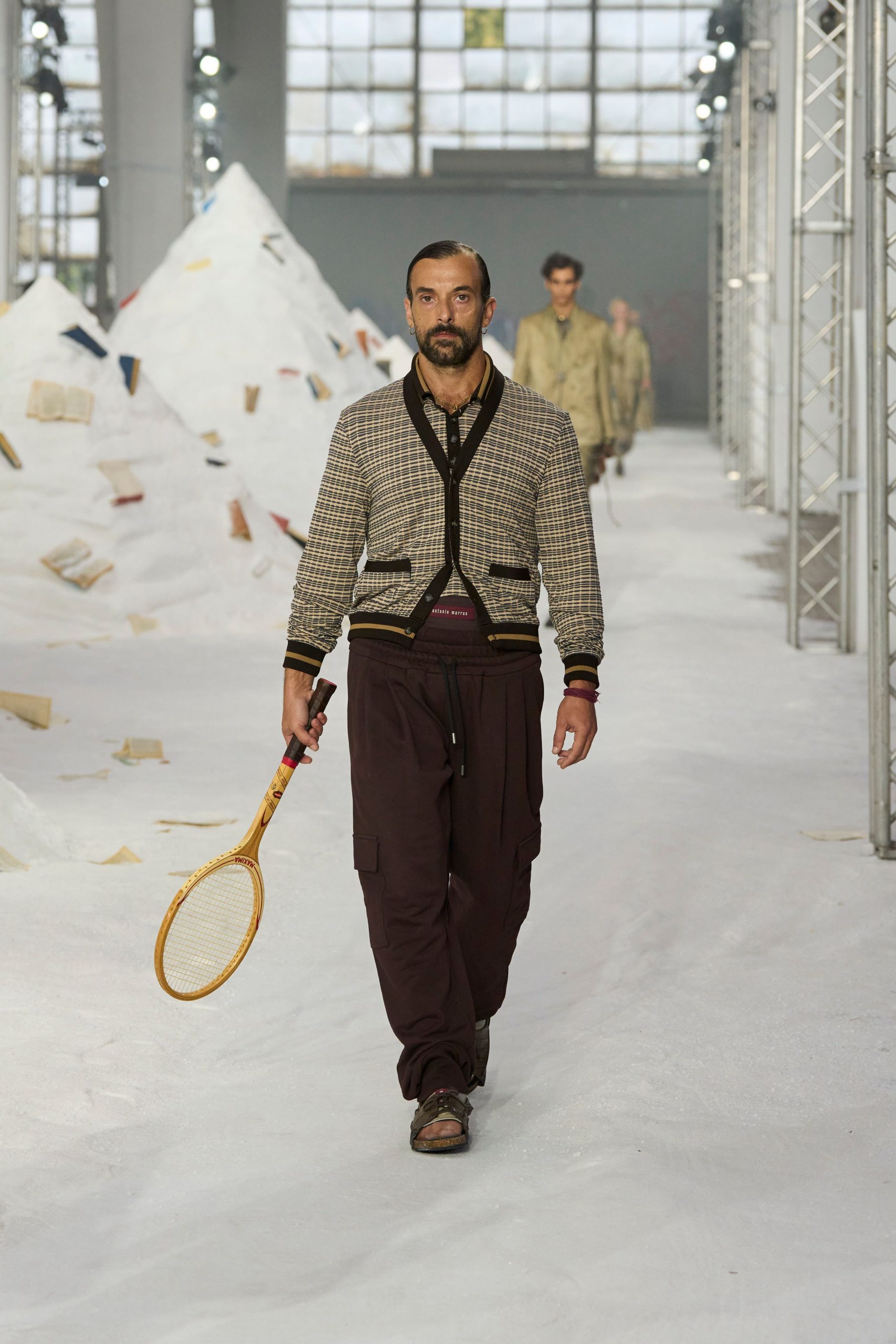 checked jacket with relaxed pants