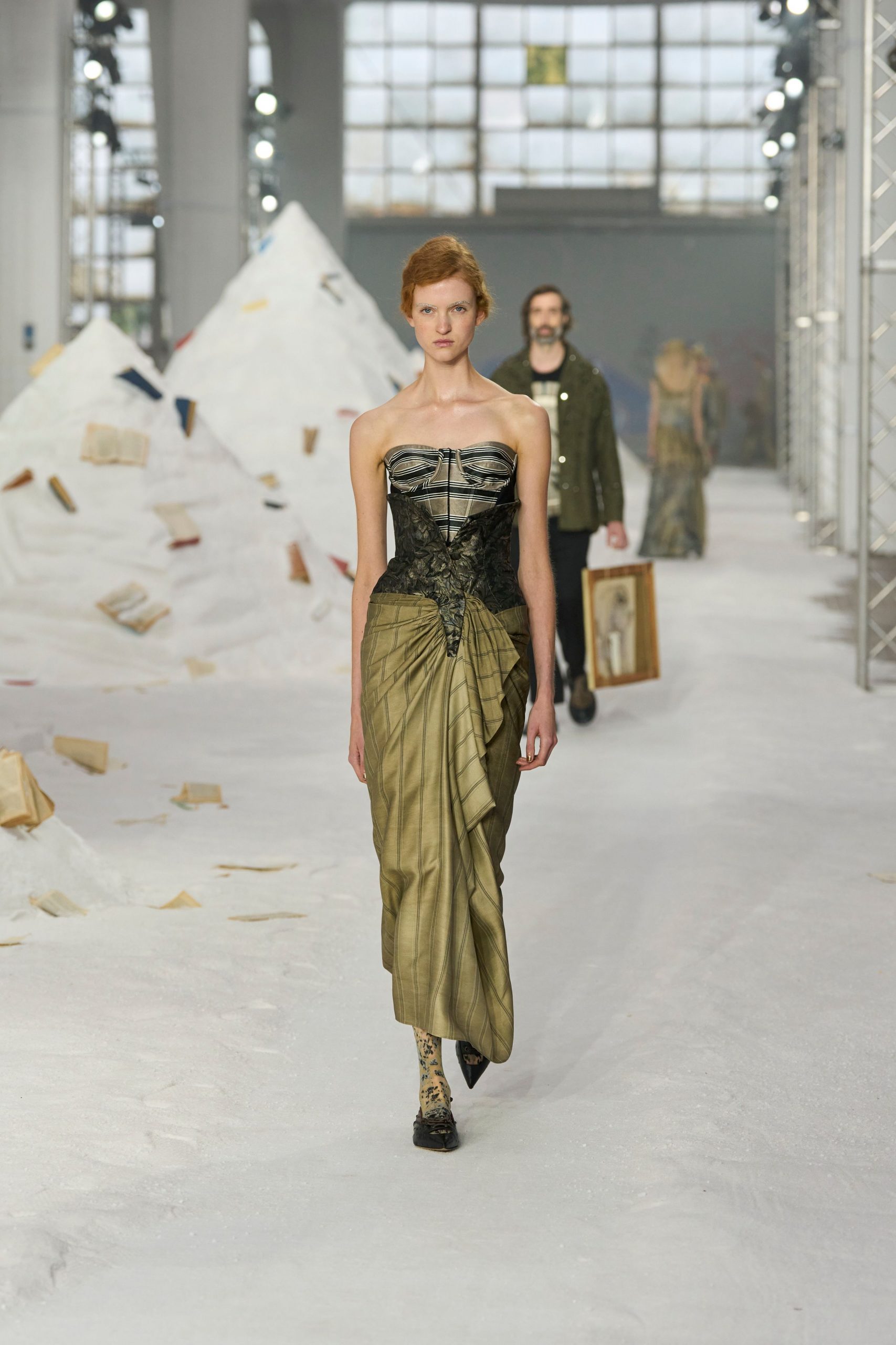 black and green pleated gown