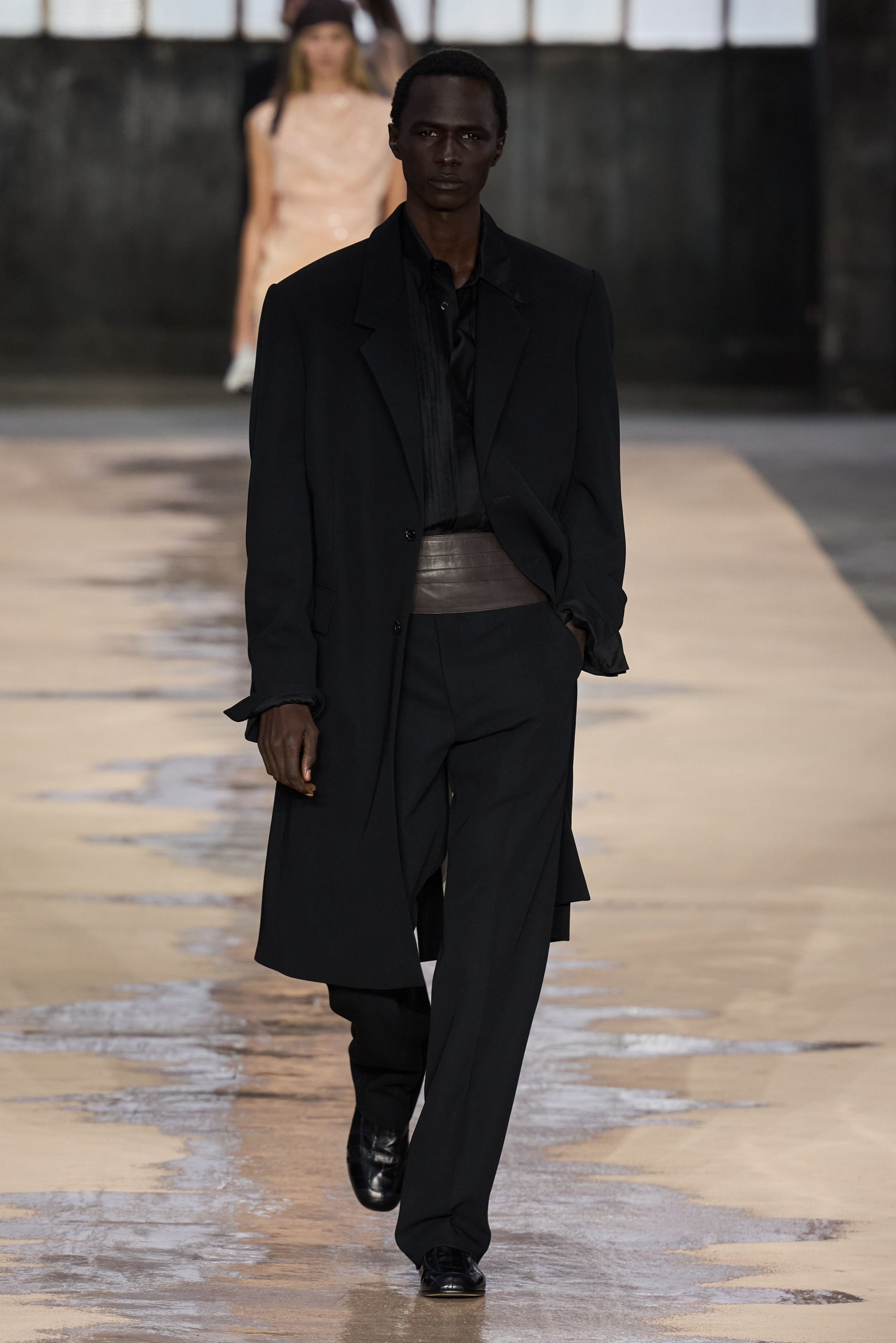 black wool long-sleeve oversized buttoned maxi coat