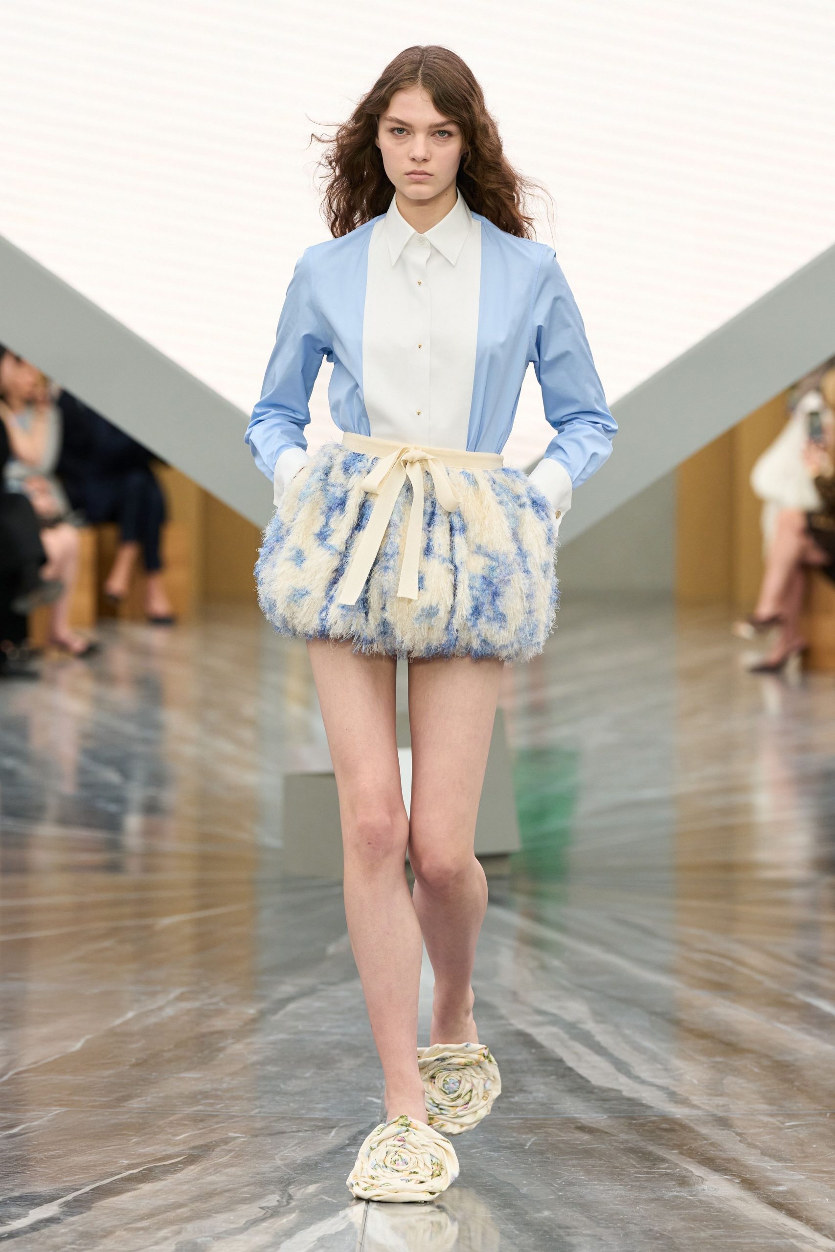 multi fur fitted pleated short skirt