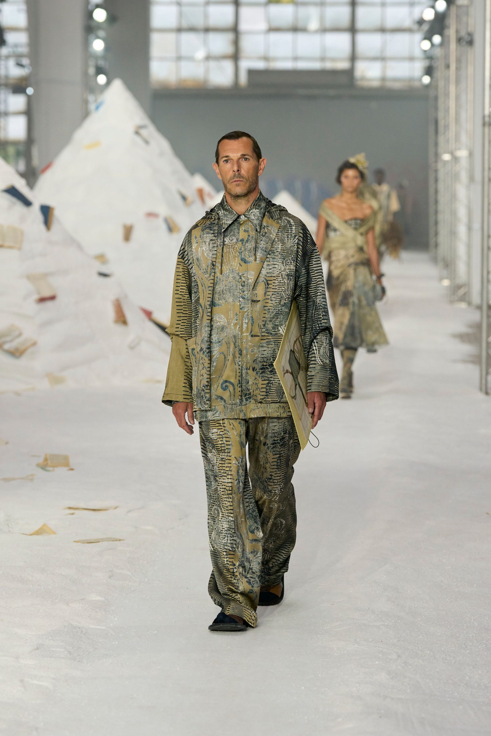 beige printed relaxed suit