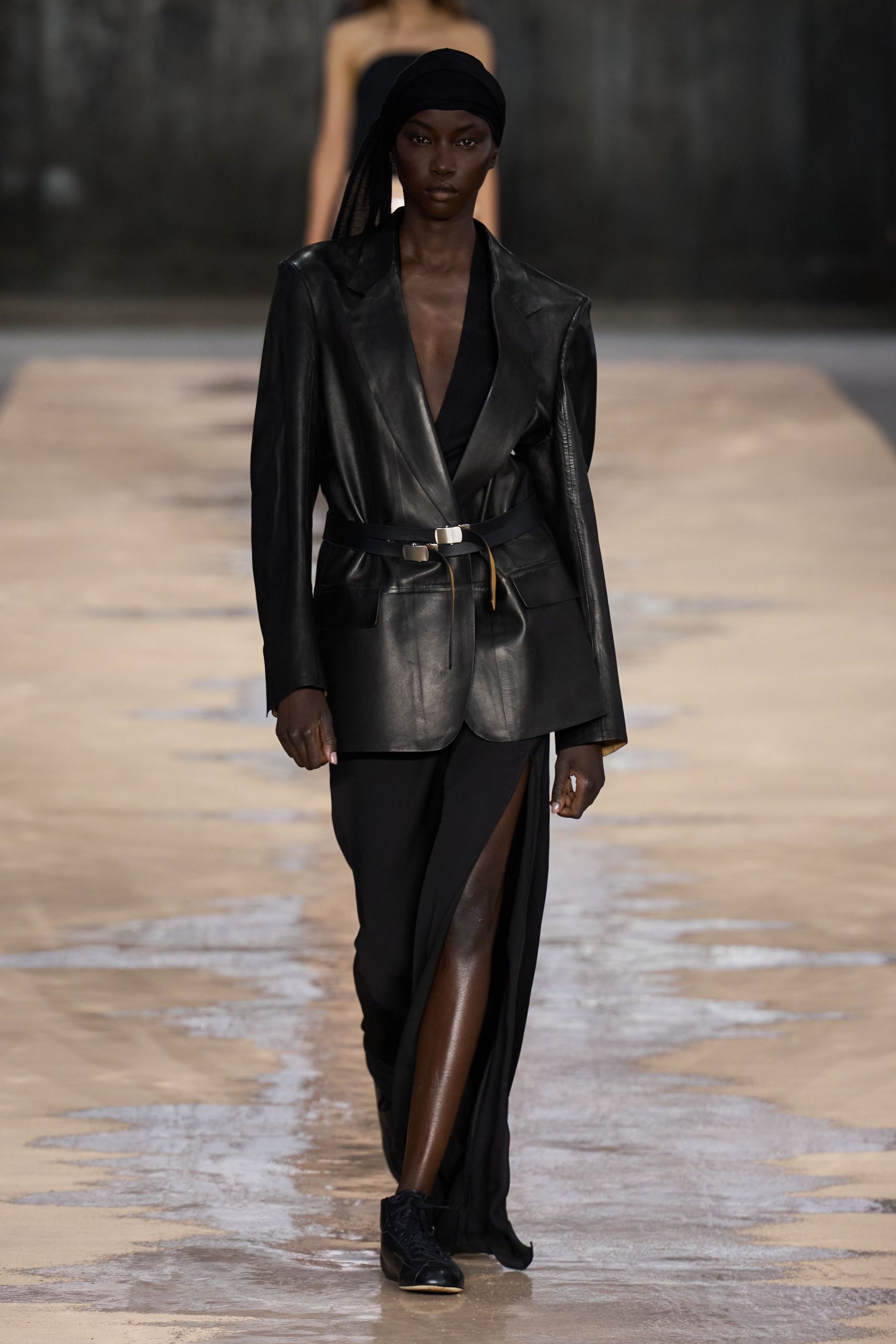 black leather blazer and dress