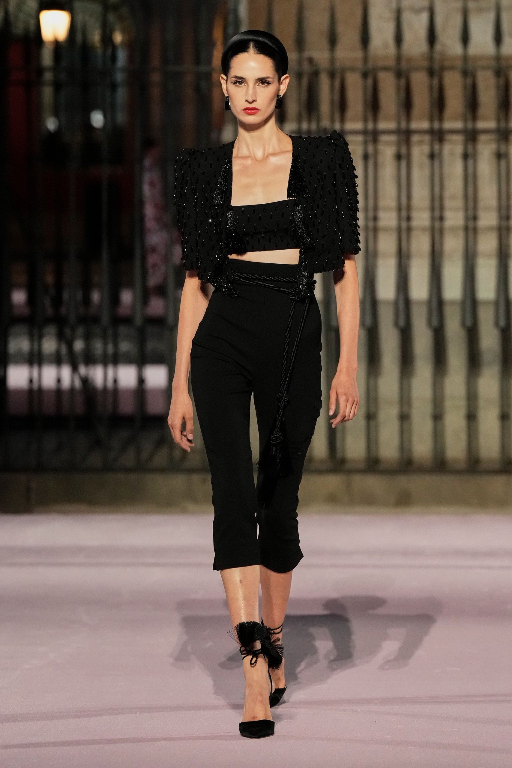 black cotton fitted high-waisted straight-leg pants