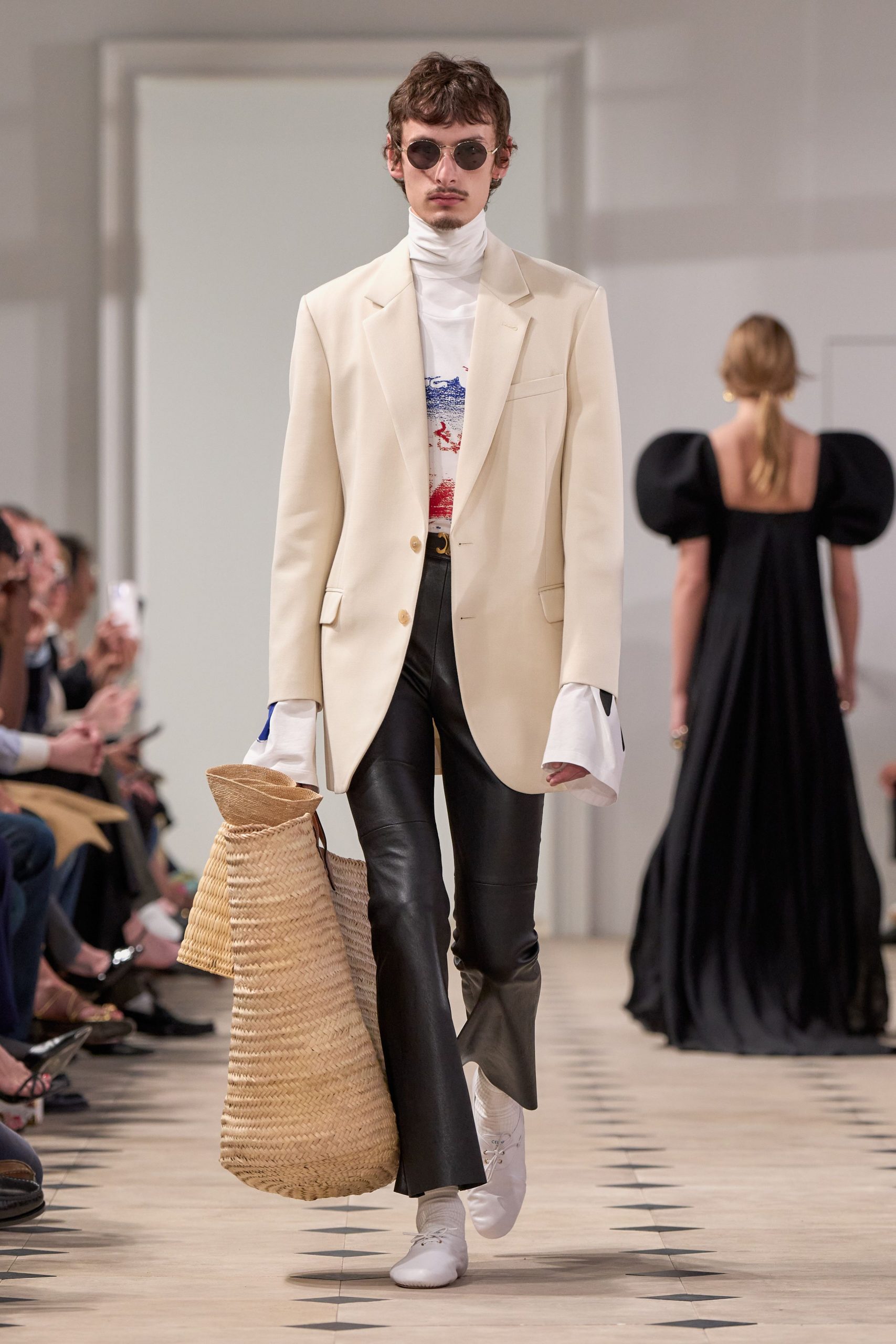 black leather fitted flared pants