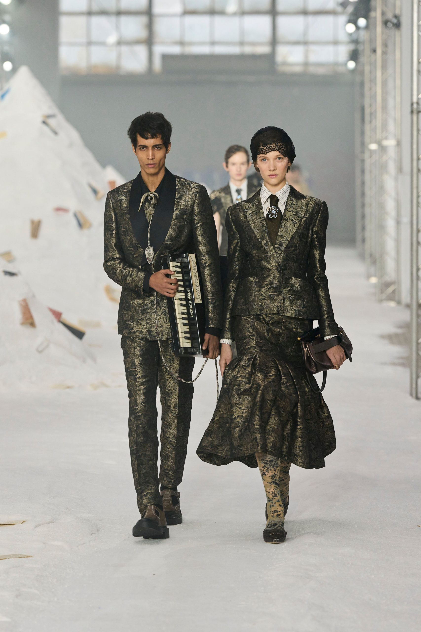gold and black embroidered suit
