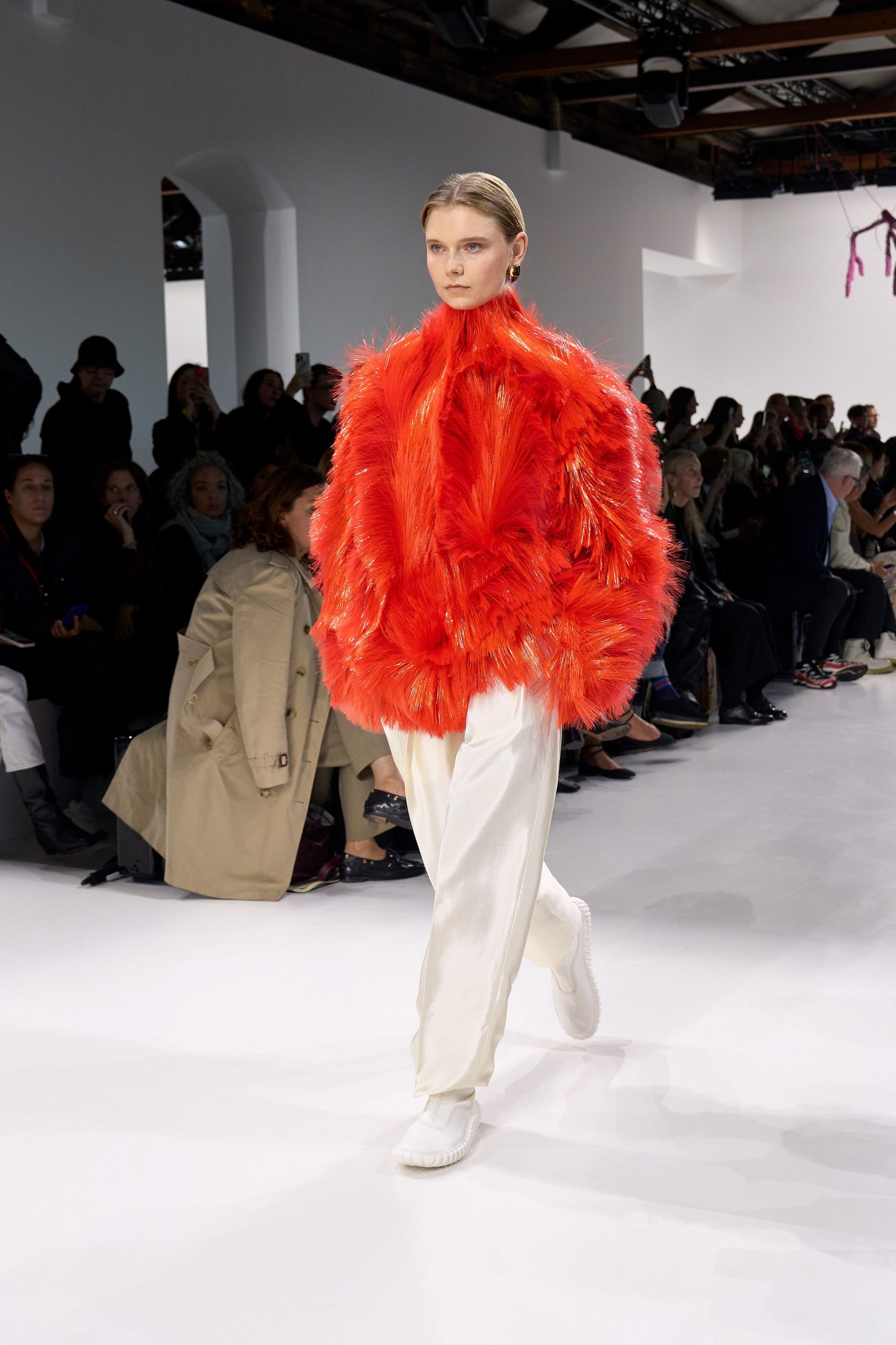 oversized red fur jacket