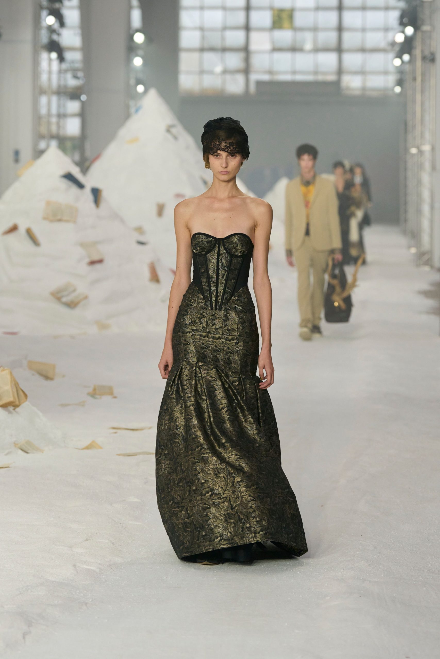 black and gold strapless gown