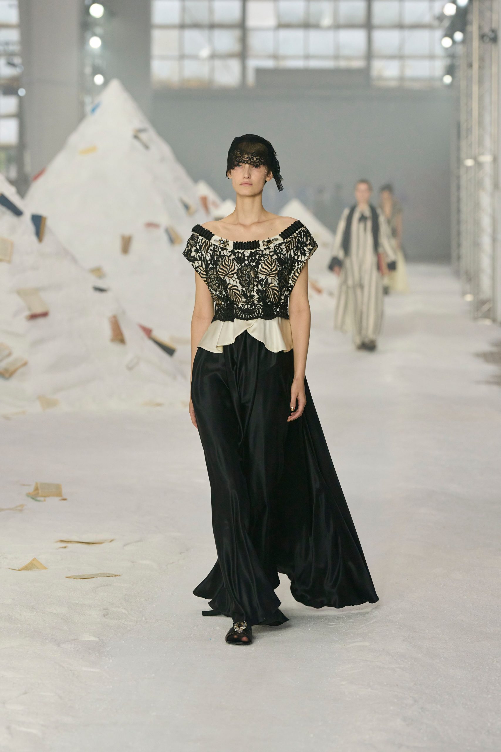 black and white embroidered gown