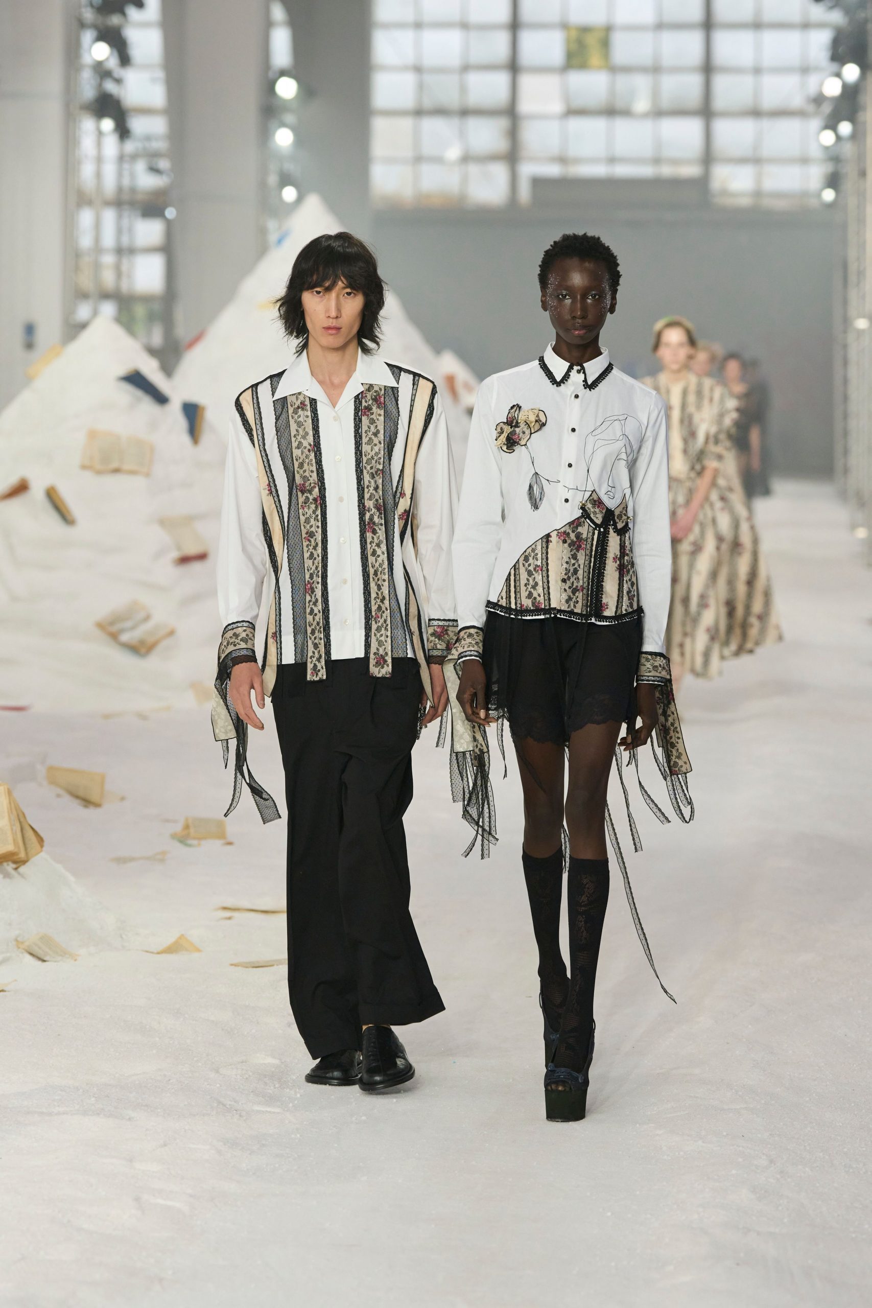 black and white embroidered shirts with pants and boots