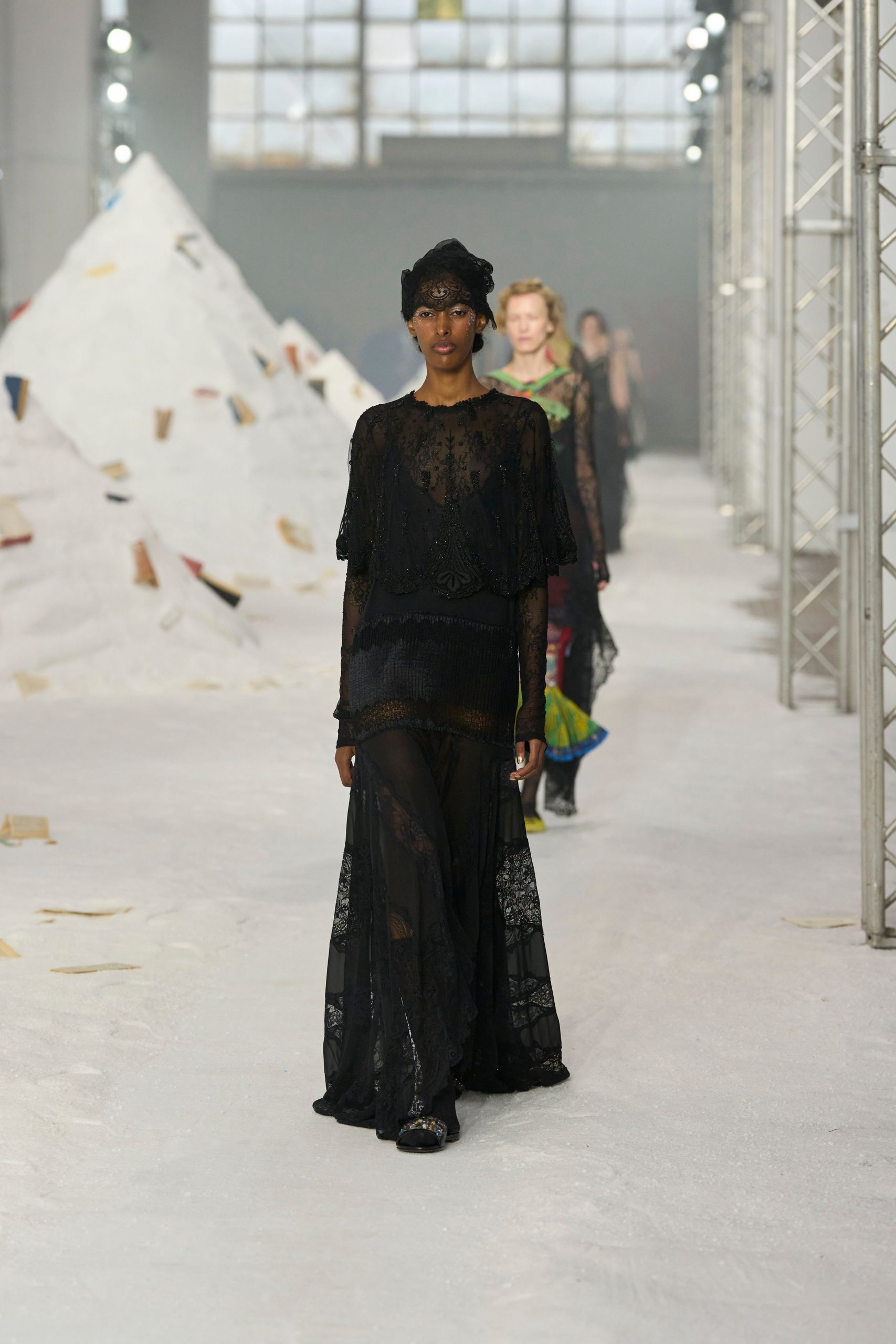 black lace long-sleeve gown