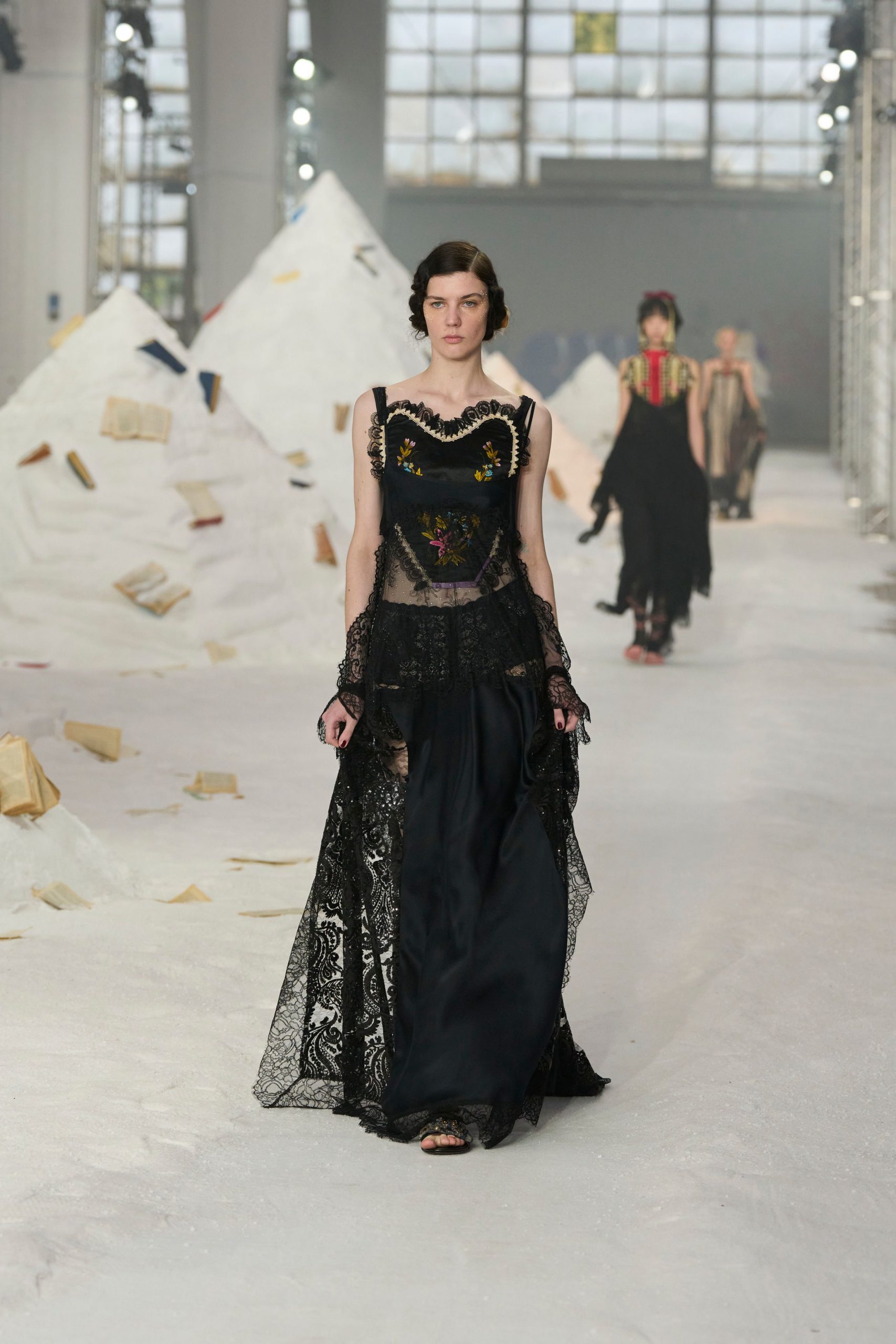 black lace embroidered gown