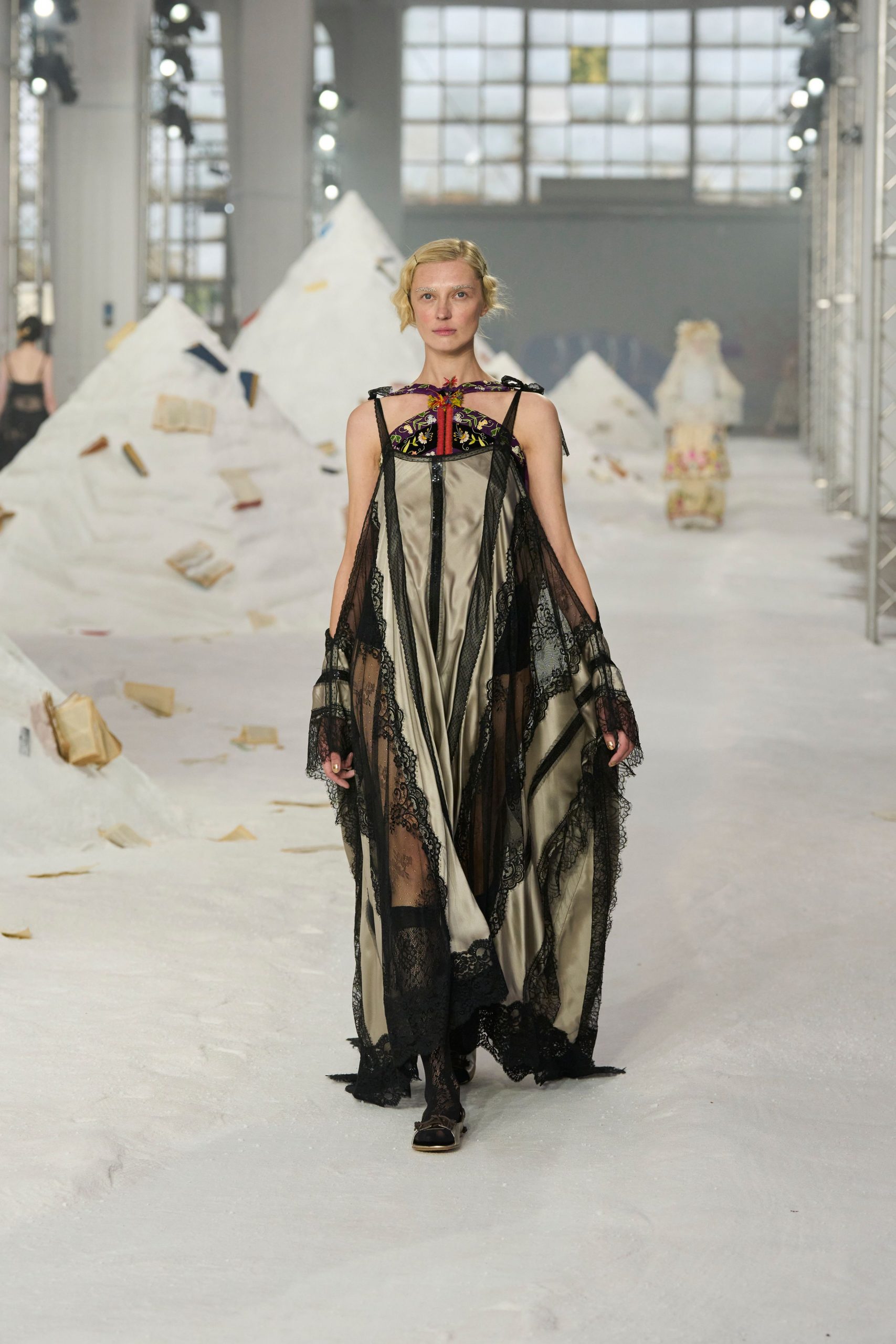 black and beige layered gown