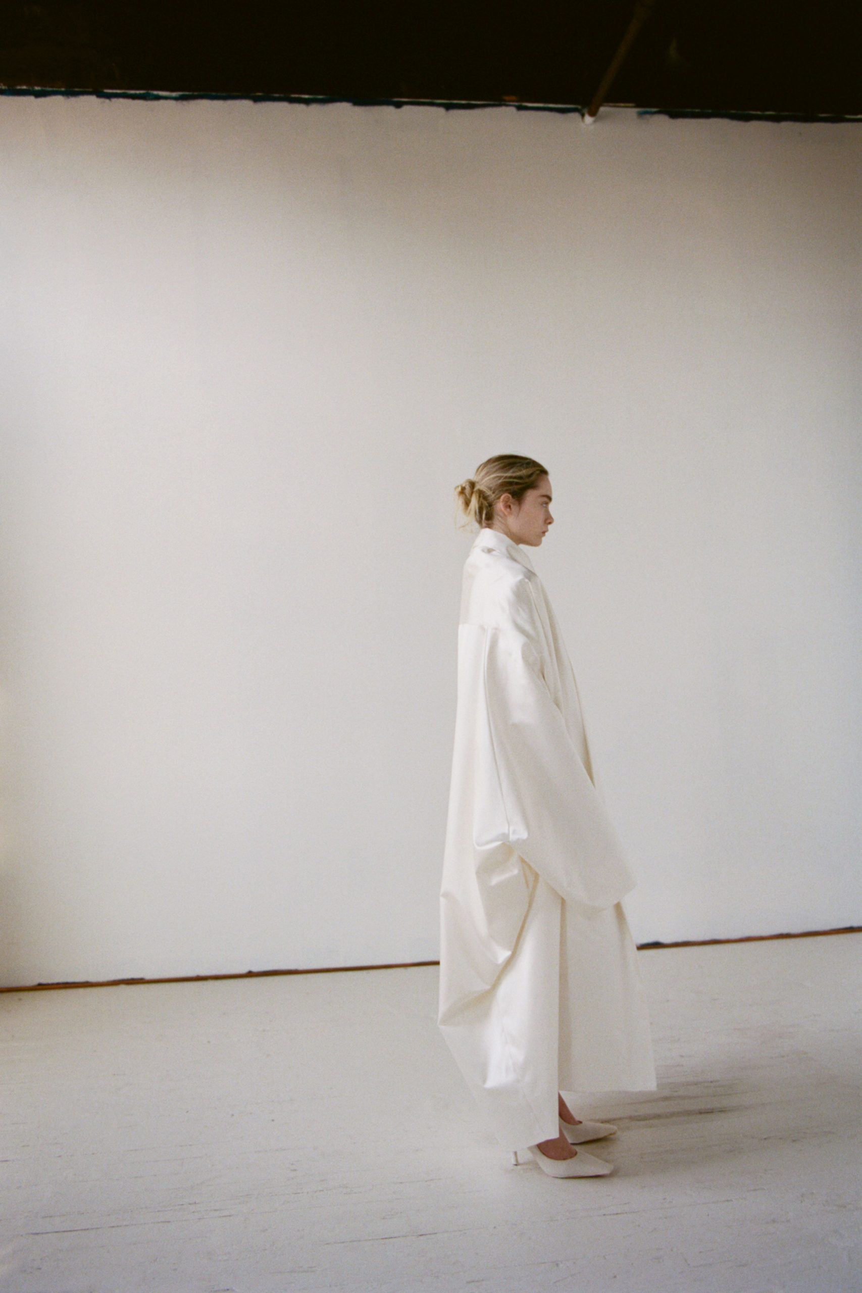 white oversized coat with shoes