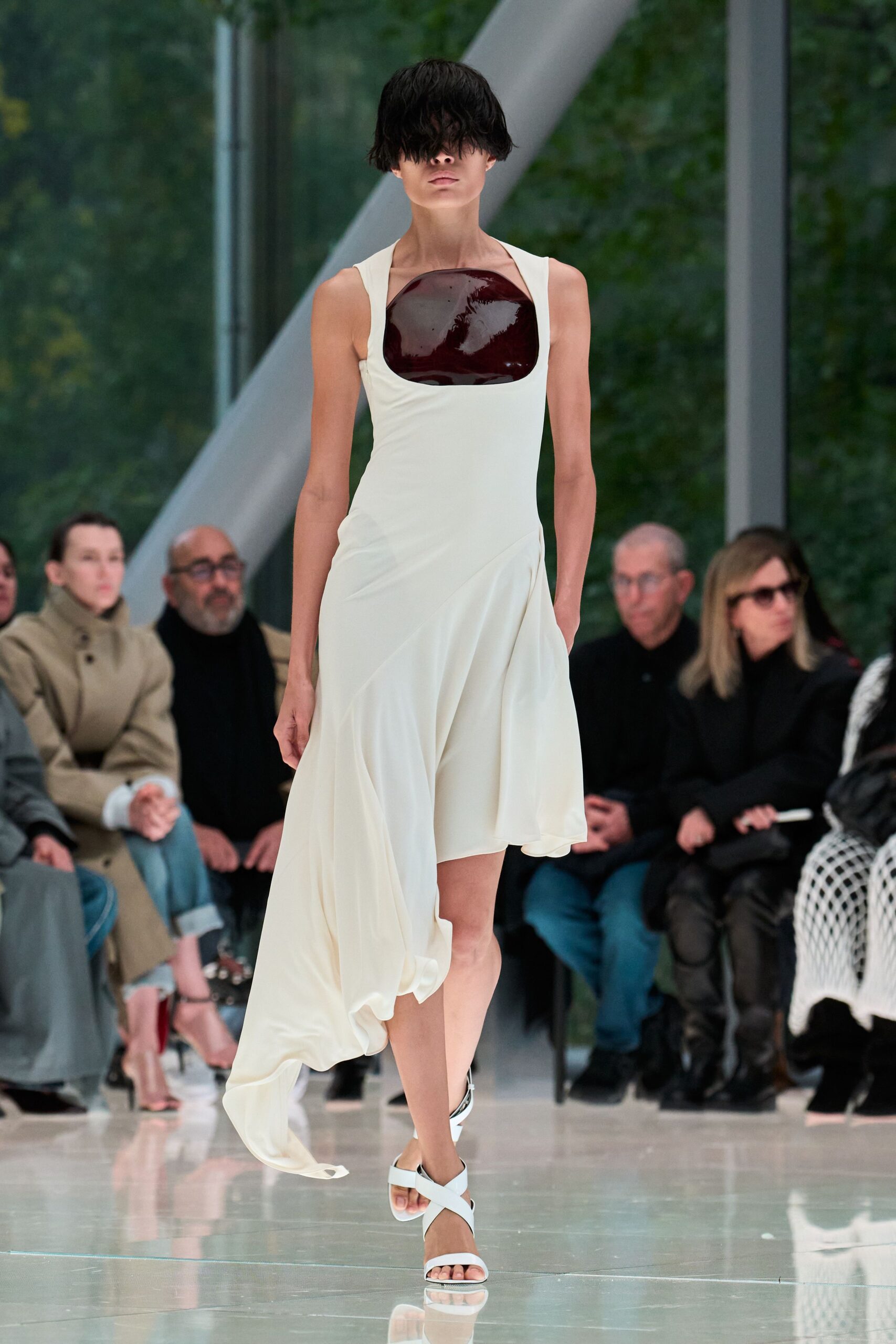 white asymmetric draped dress