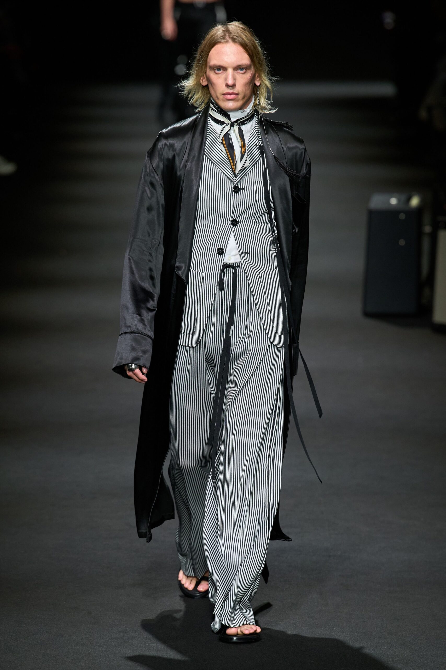 black and white striped suit