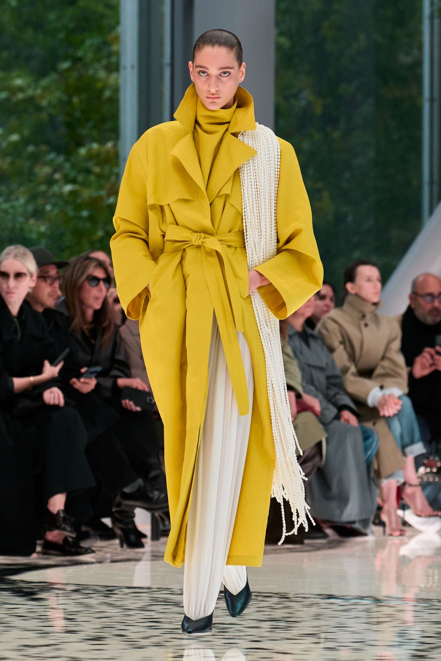 yellow wool belted coat