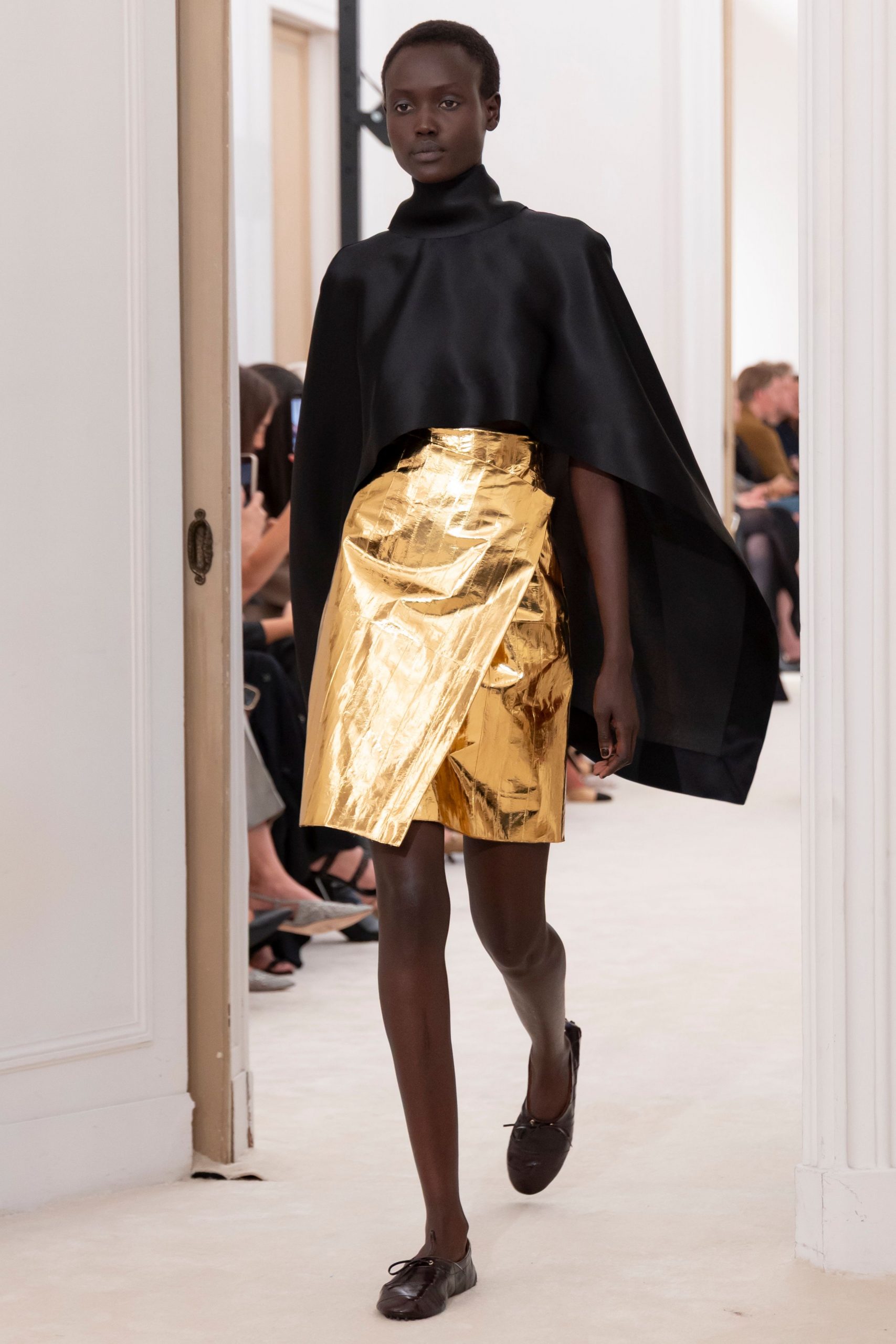 gold metallic fitted pleated shiny short skirt