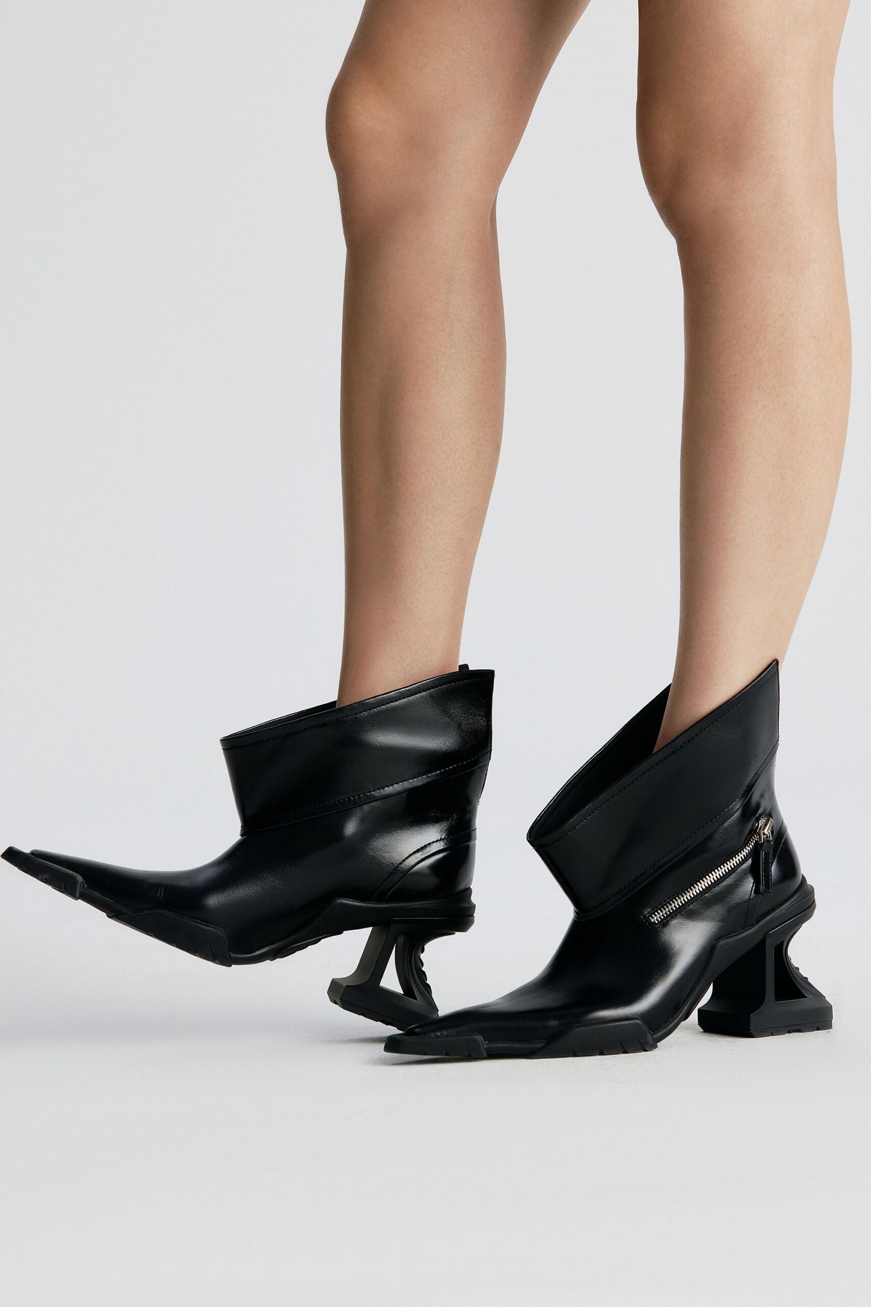 black leather zippered boots