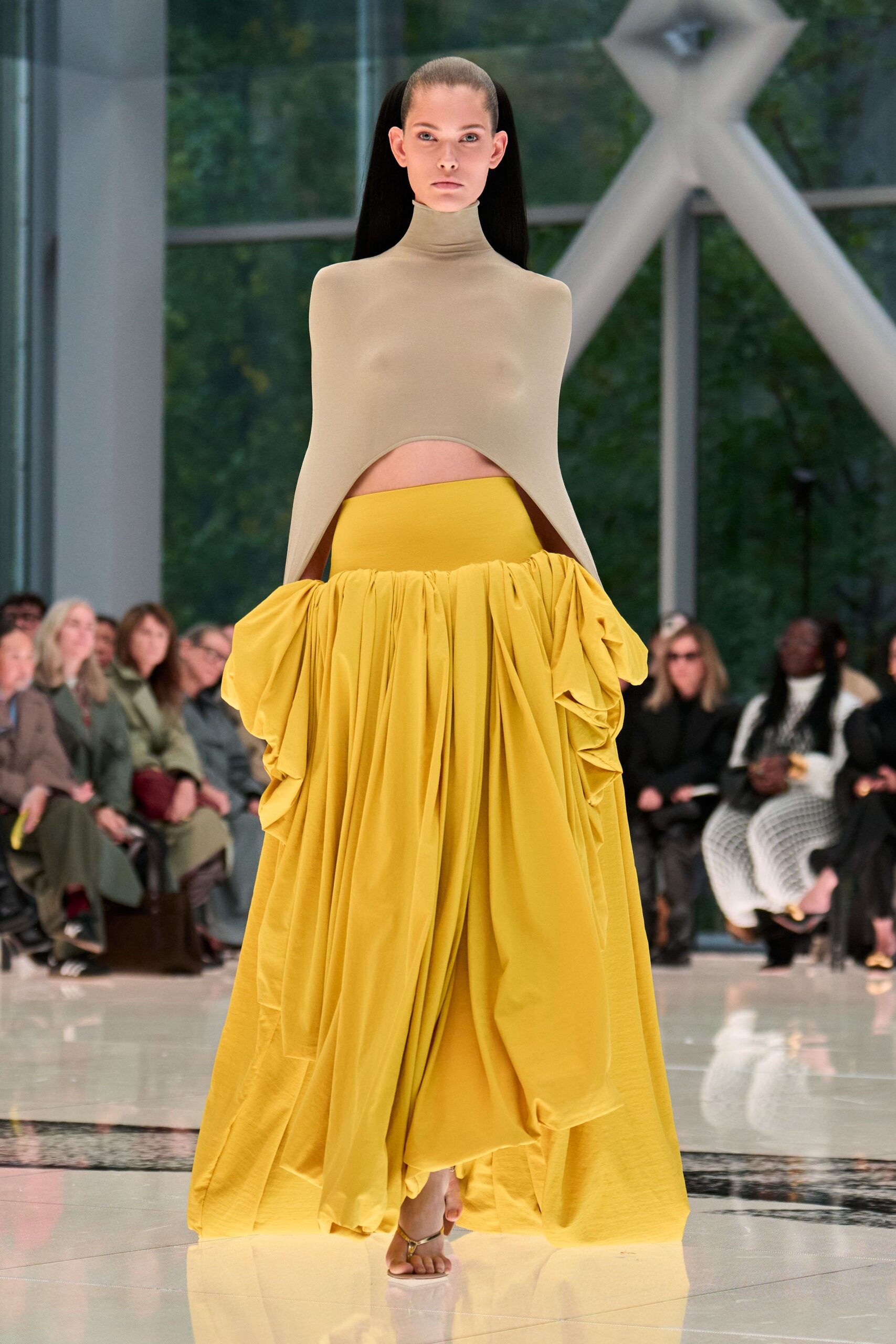 yellow pleated sleeveless dress