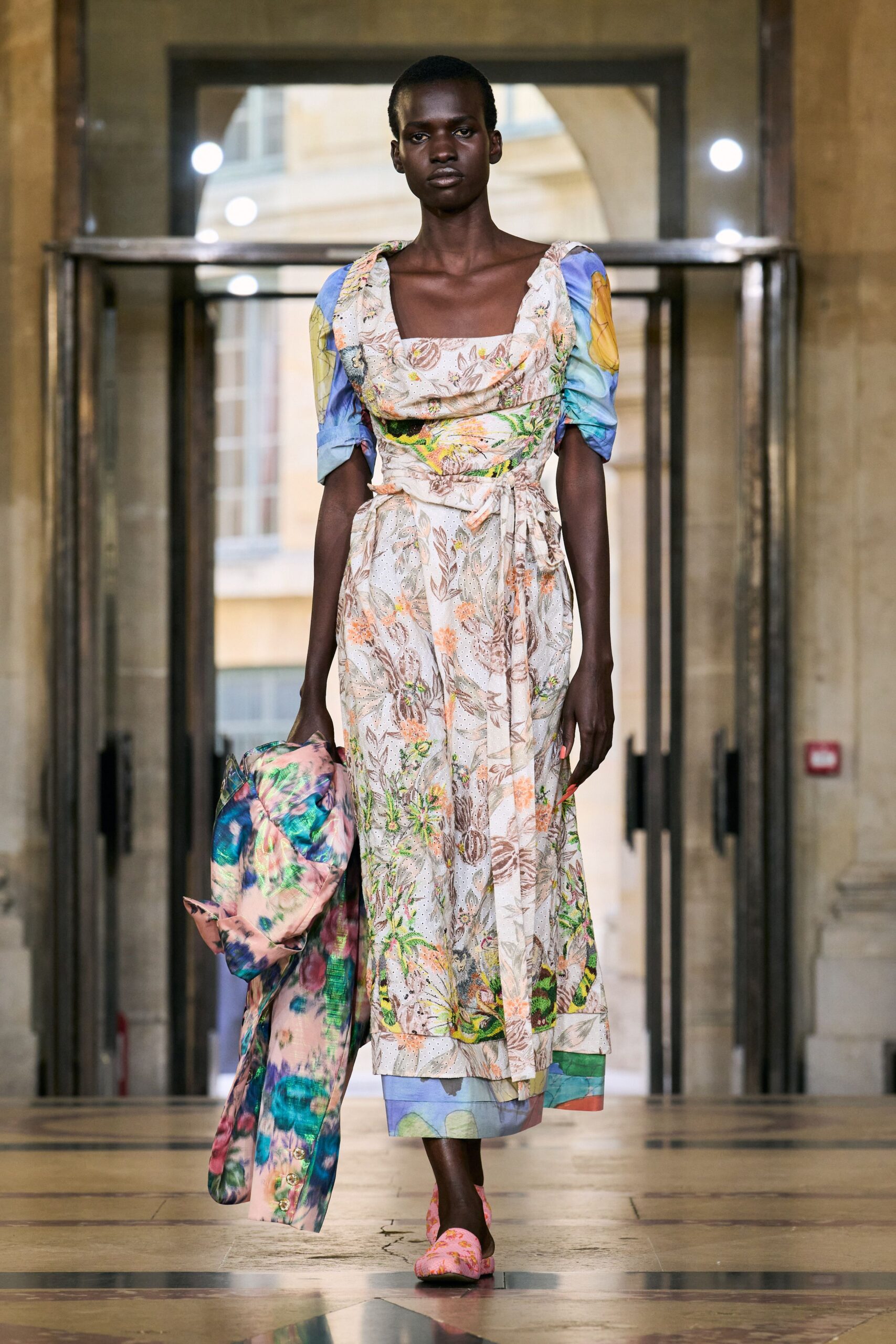 multi silk relaxed floral coat