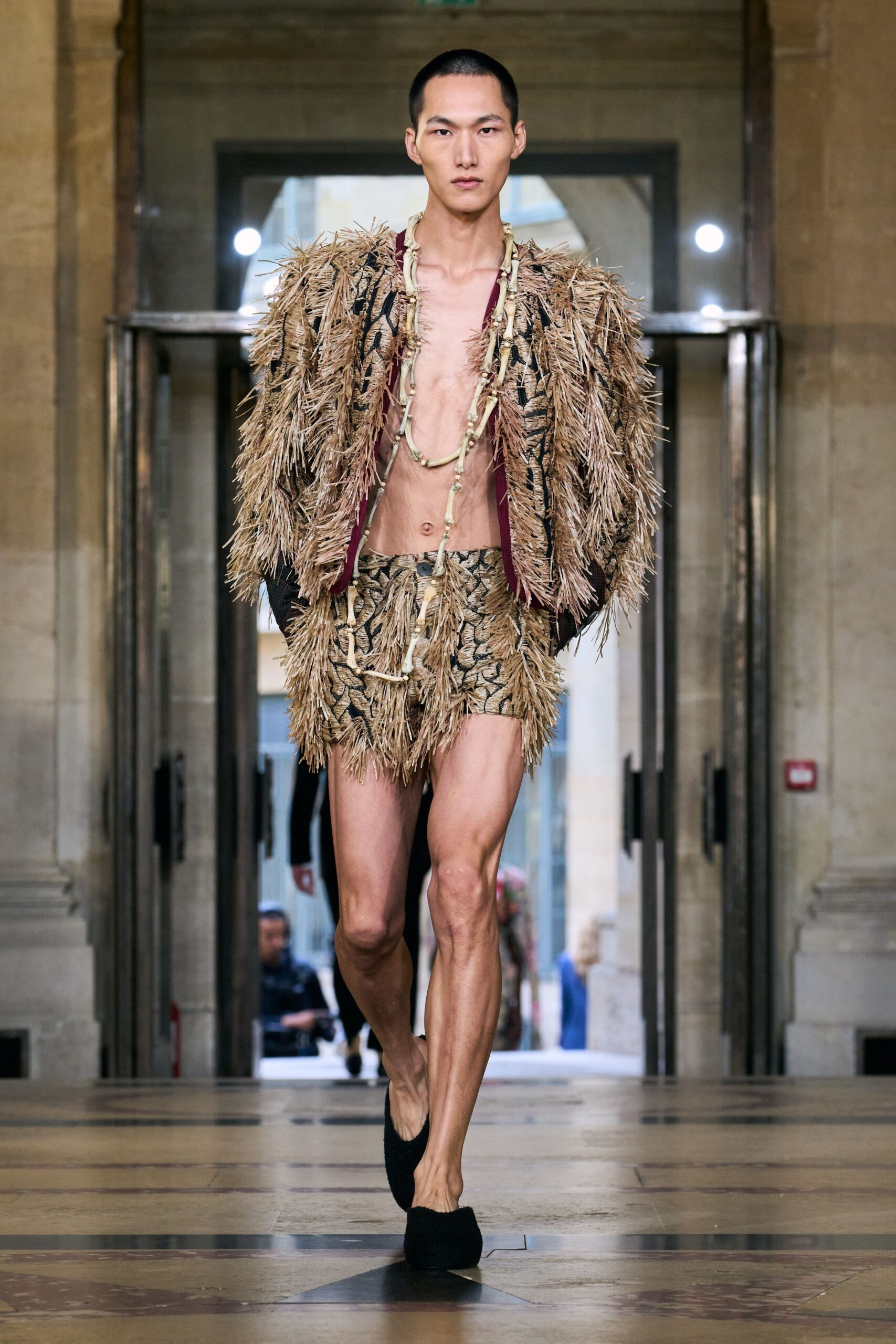 brown fur fitted fringed short shorts