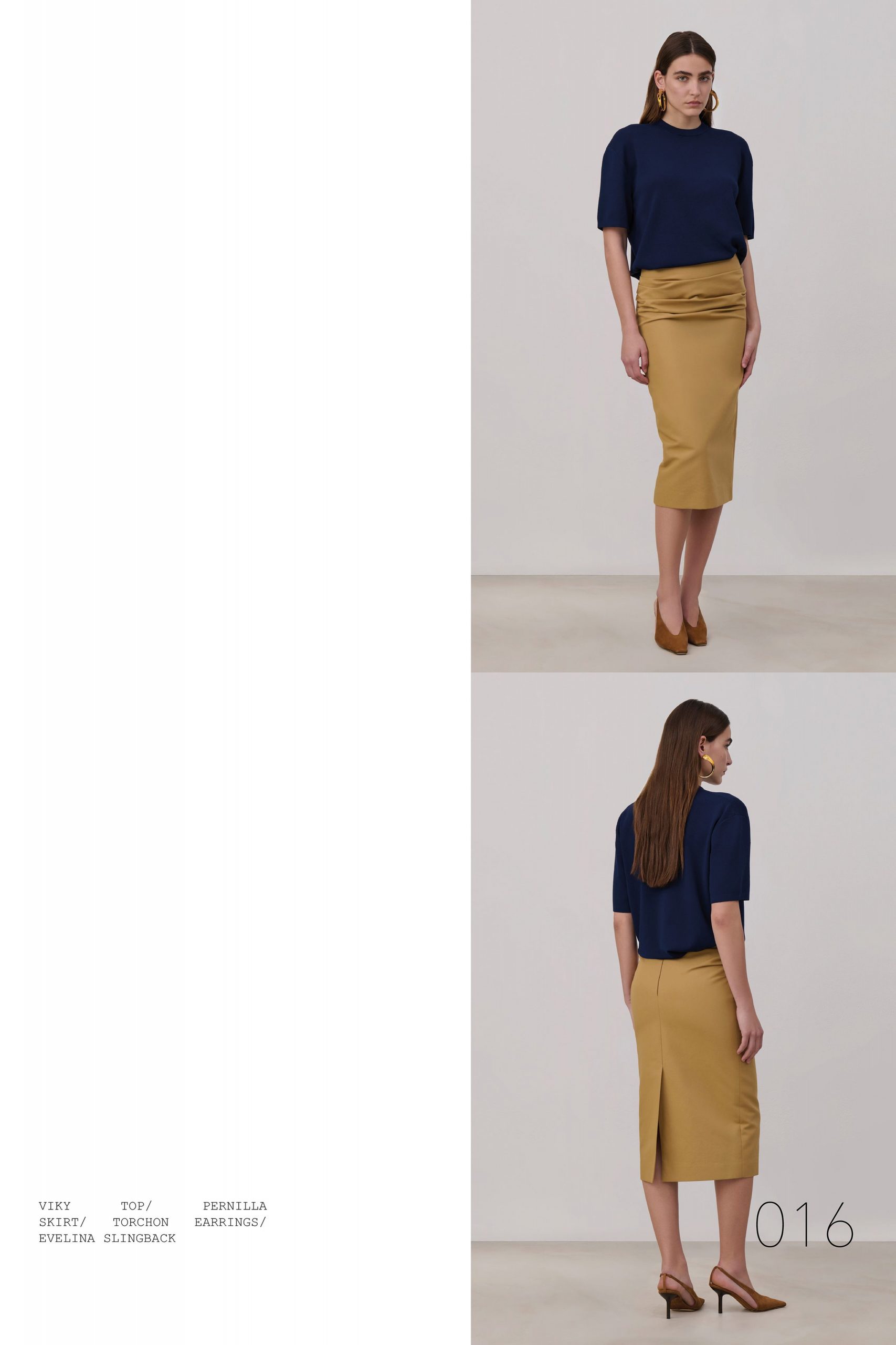 yellow slit fitted midi skirt