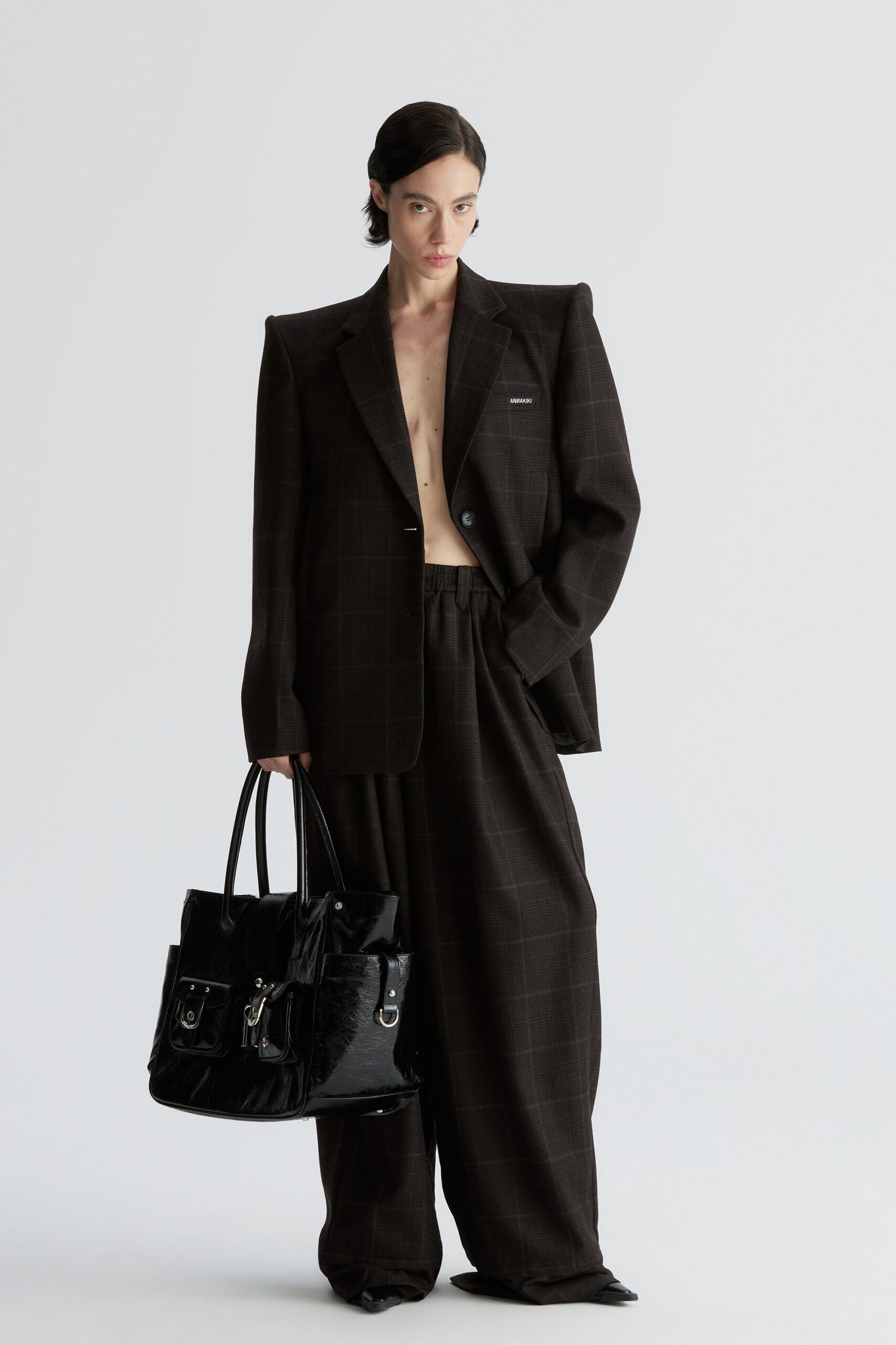 oversized brown checked blazer