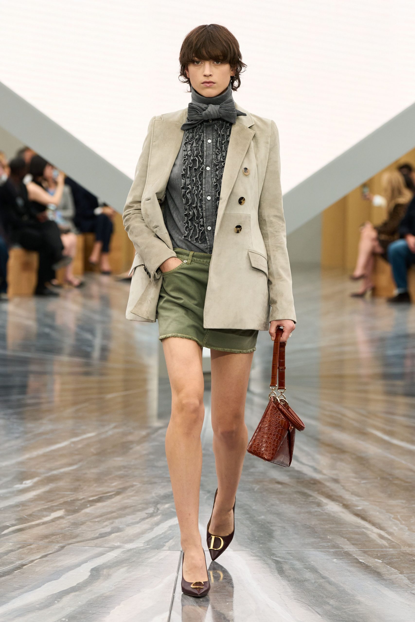 beige suede long-sleeve collared tailored buttoned blazer