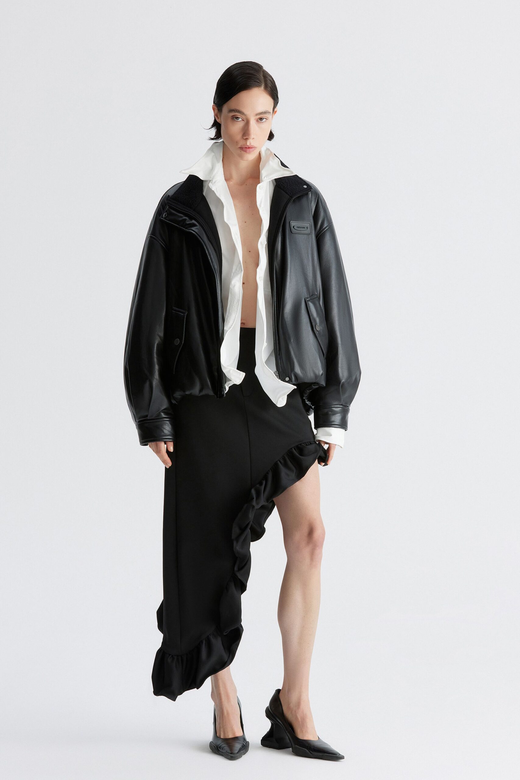black leather oversized jacket