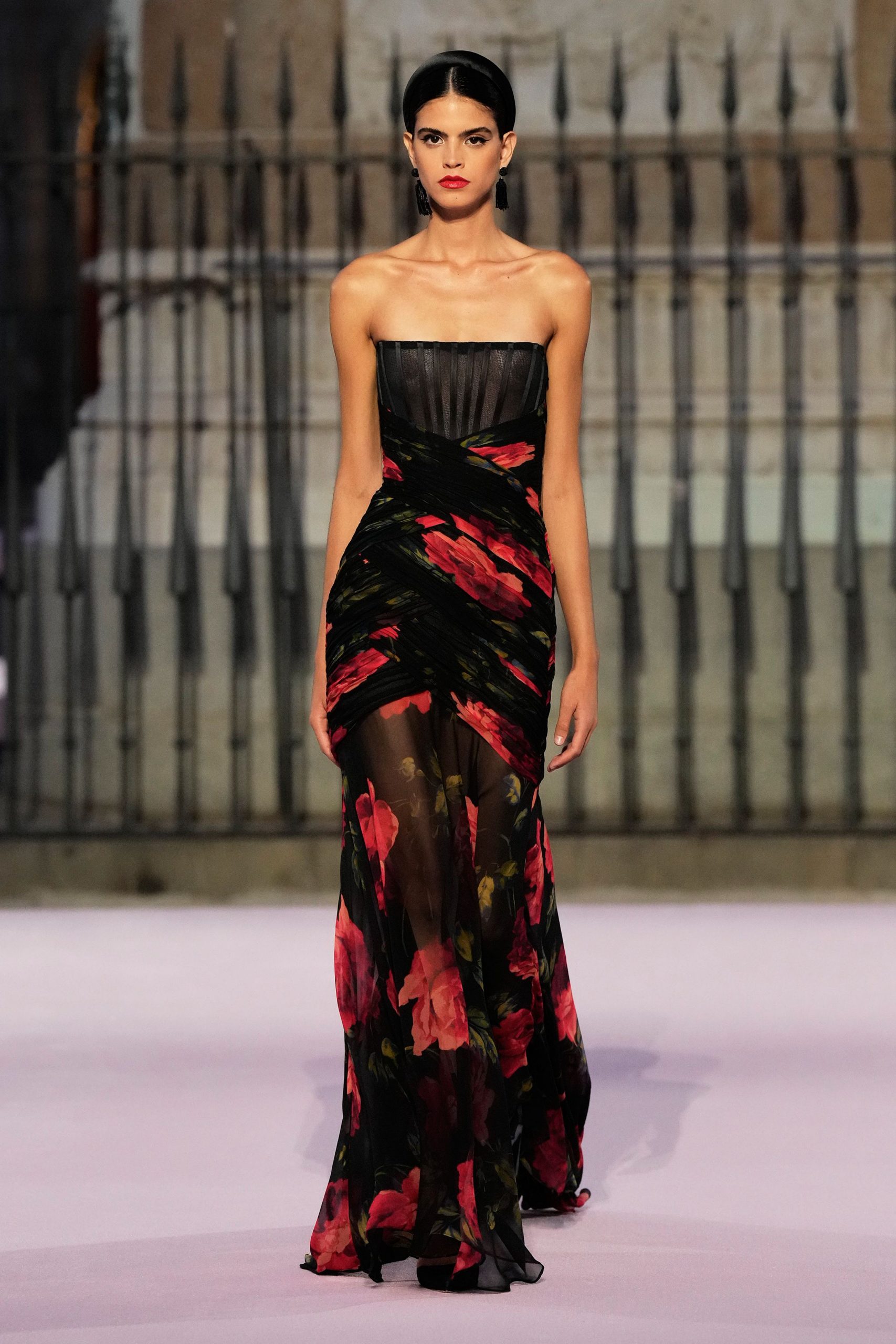 black and red floral gown