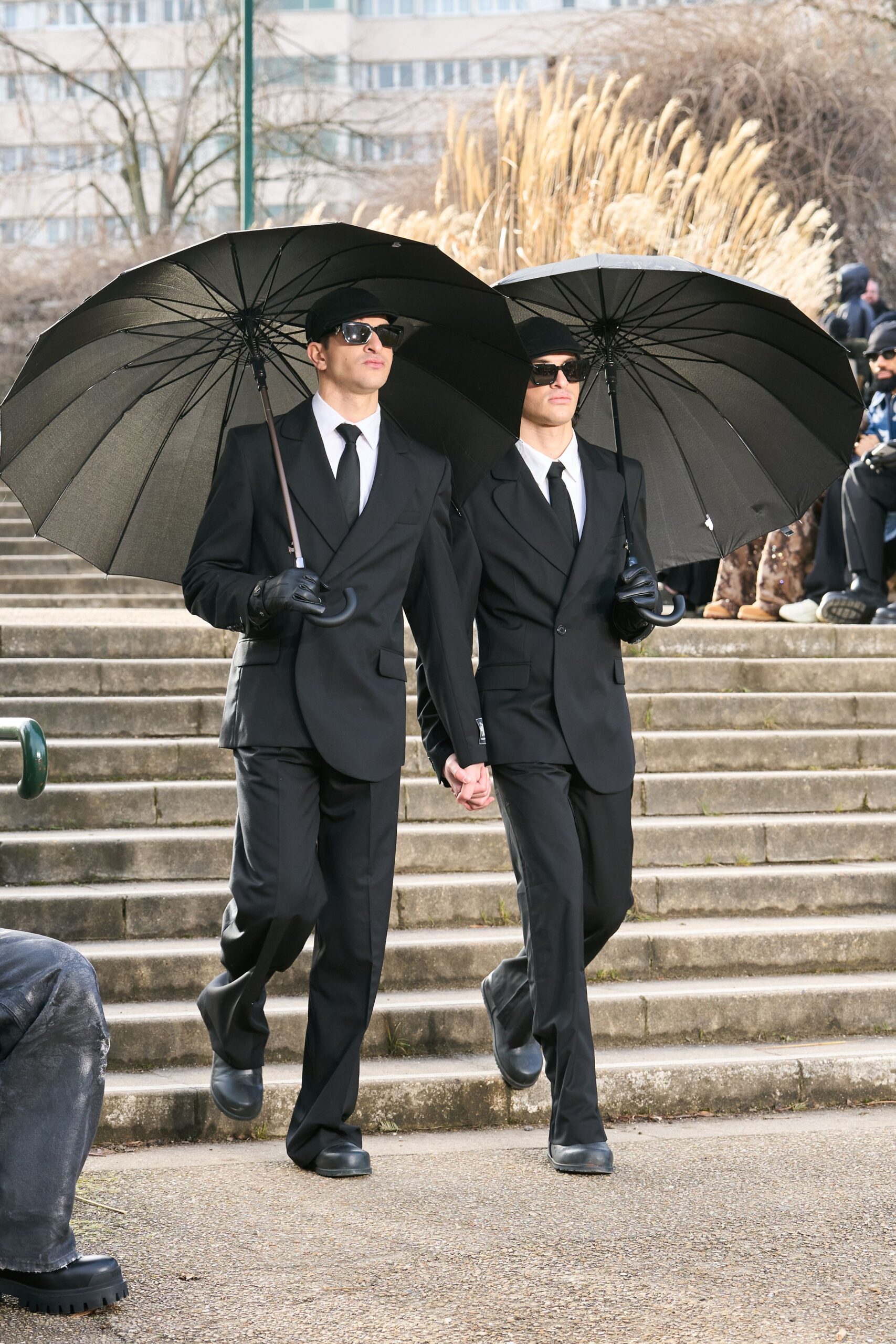 black tailored suit with accessories