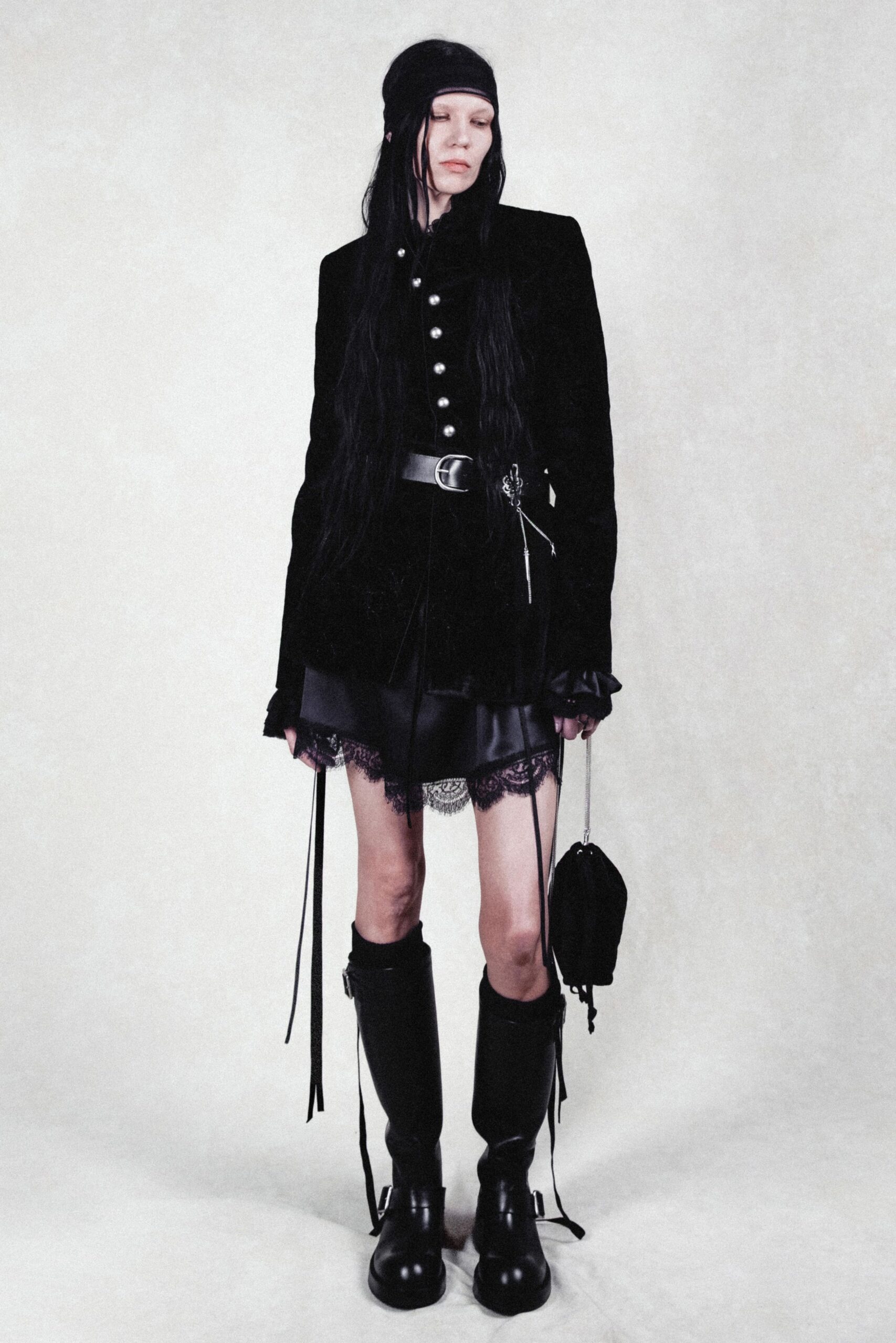 black silk fitted layered short skirt