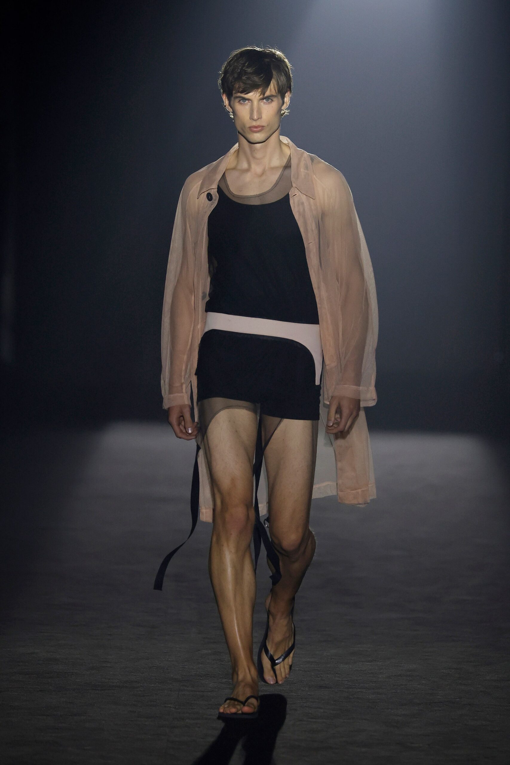 pink long-sleeve relaxed layered sheer flowing coat