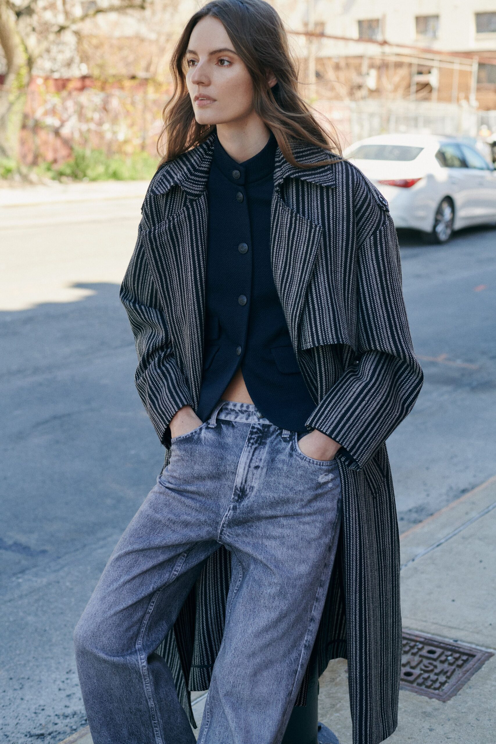 gray denim relaxed straight-leg jeans