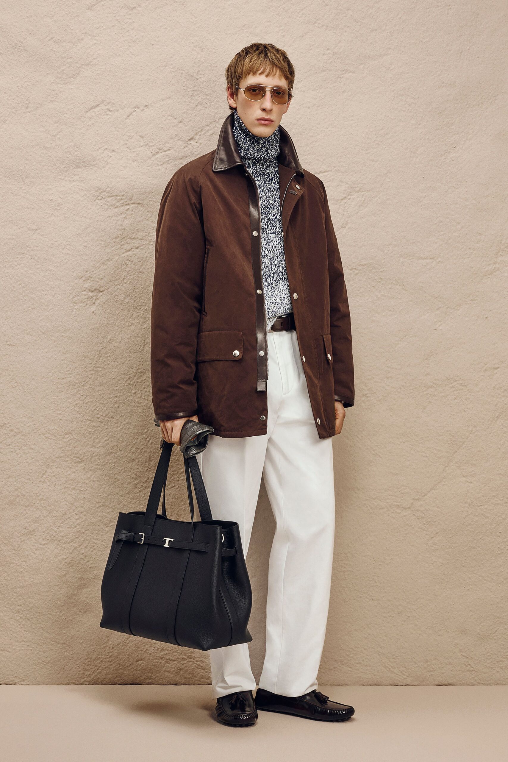 brown relaxed jacket with turtleneck