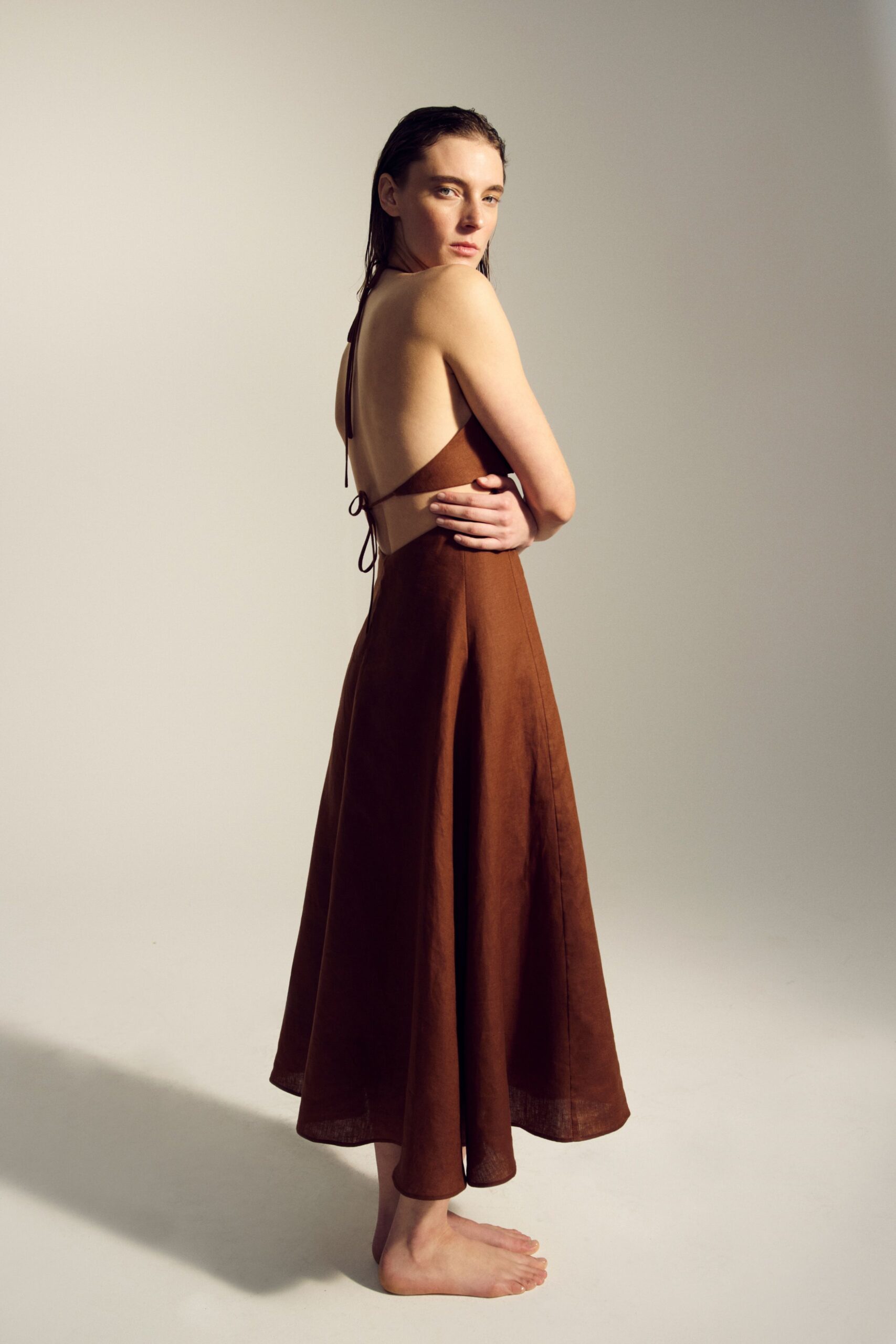brown cotton sleeveless dress