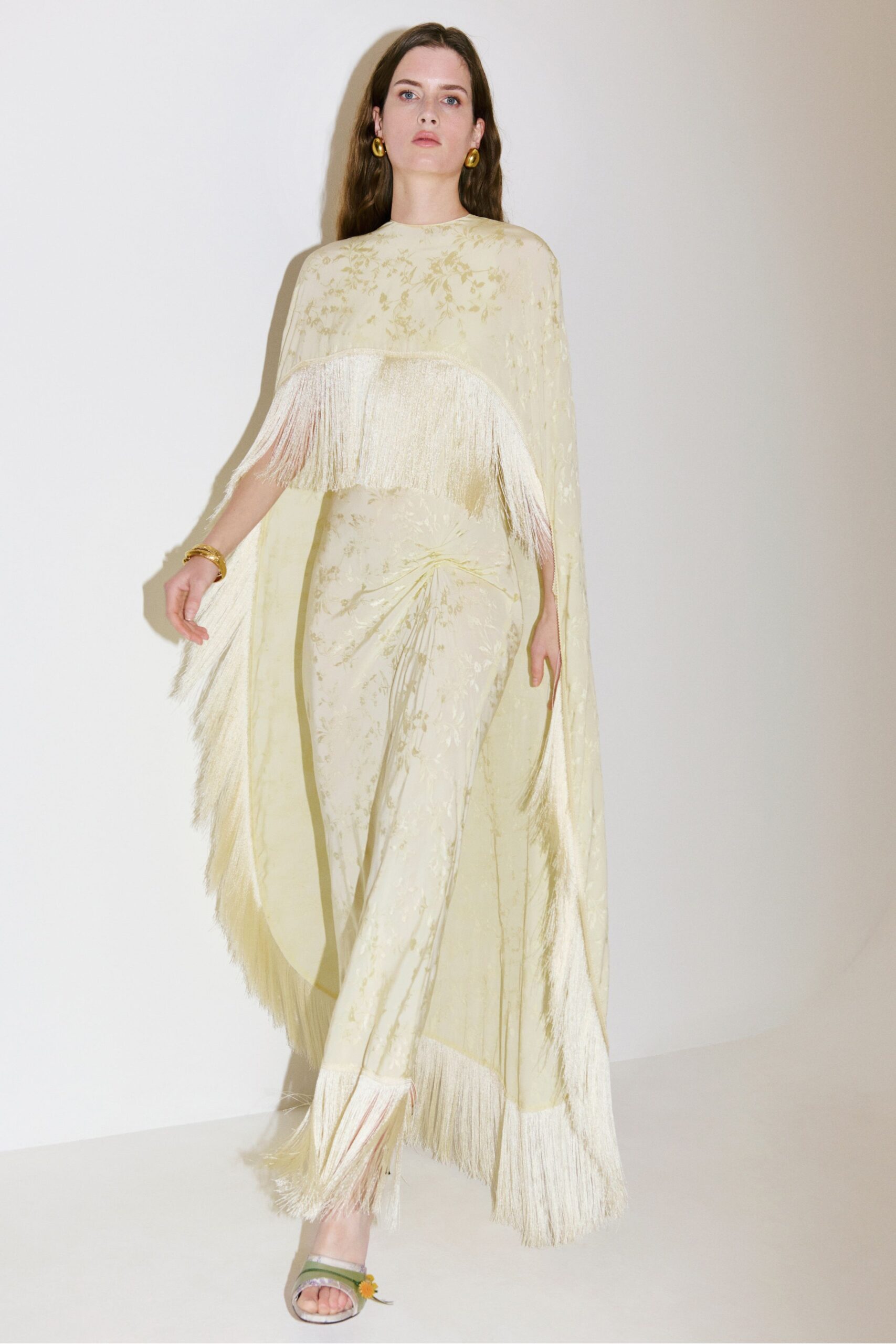 yellow silk fringed cape and pants