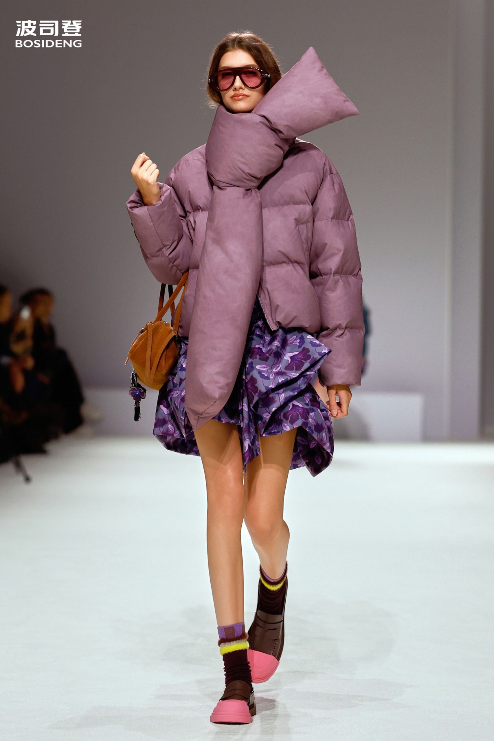 purple cotton long-sleeve collared oversized padded jacket