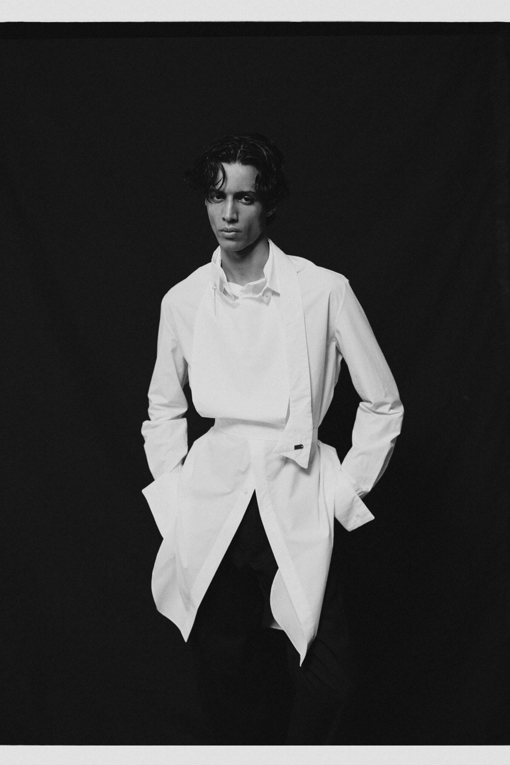 white fitted shirt with asymmetric detail